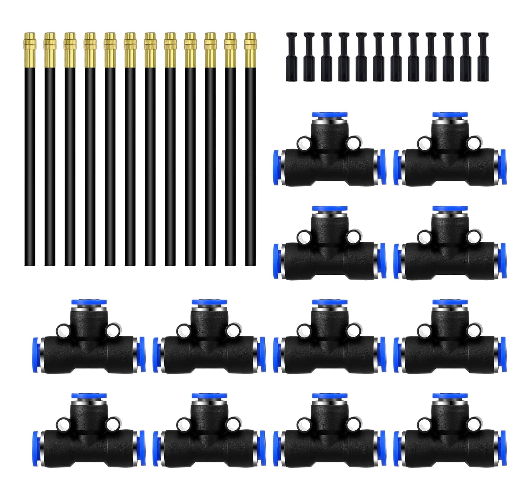 12Pièces Buse de pulvérisation d'irrigation HAXIHA Buse de brouillard 20cm Réglage Universel Tuyau D'eau 8mm de Diamètre Extérieur+12 connecteurs de type T 8mm+12 Bouchons D'Irrigation,pour Irrigation