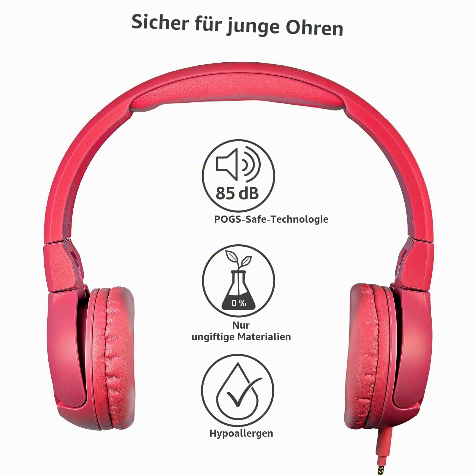 POGS-Kinderkopfhörer mit Kabel | The Elephant 2 | Faltbarer robuster Kinderkopfhörer ab 3 Jahren | Lautstärkebegrenzung 85 dB, Mikrofon | On-Ear | Musik-Sharing-Funktion (rRosa)