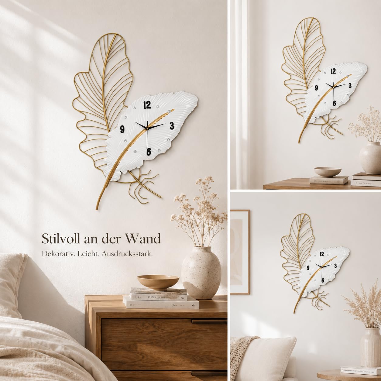Generisch Moderne Wanddeko Wohnzimmer,Federförmige Metall mit Reliefdesign | Handgefertigte Wanddekoration,Leichte Bauweise,Einfache Montage,für Schlafzimmer,Büro,Flur und Esszimmer-78CM