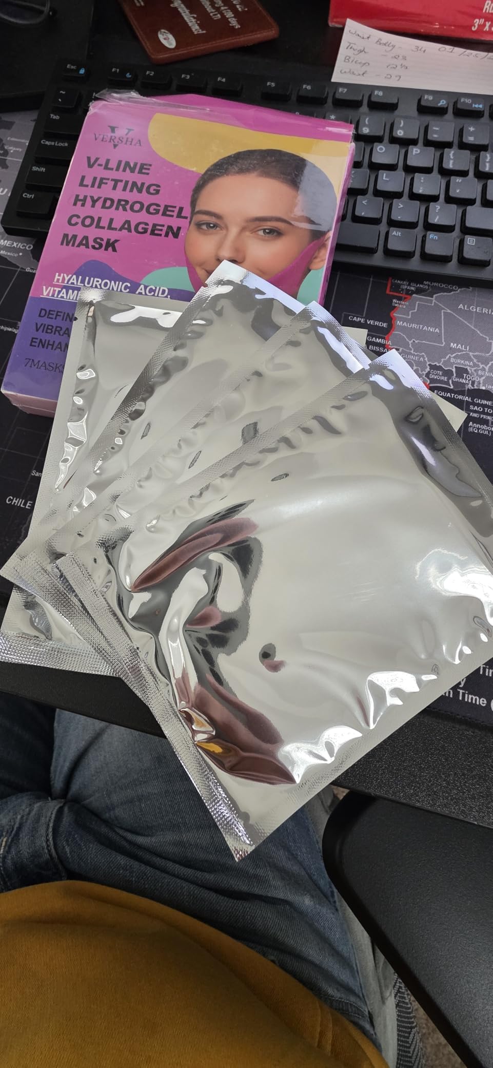 Versha Hydrogel V Line Lifting Mask 7 pack, Double Chin Reducer Mask and Jawline Shaper, V‑Shaped Contouring Firming Tightening Enhancer Double Chin Strap with Collagen, Hyaluronic Acid and Seaweed