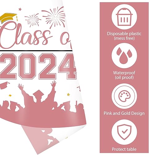 Miniatura 4 de Manteles de graduación, 3 unidades de plástico de Talla Grande 1.37 m x 2.74m Felicidades graduado, decoración para fiesta de graduación de la clase