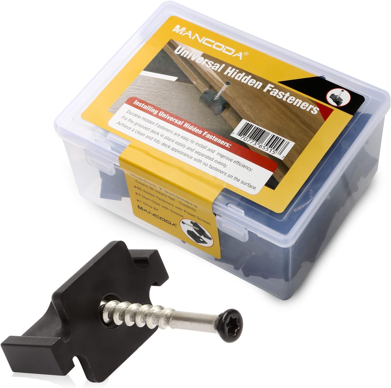 Hidden Deck Fasteners for Composite Decking Board, Universal Hidden Fasteners with Stainless Steel Screws, Composite Decking Clips for Wood Deck Framing, 90 Per Box for 50 SQ.FT.