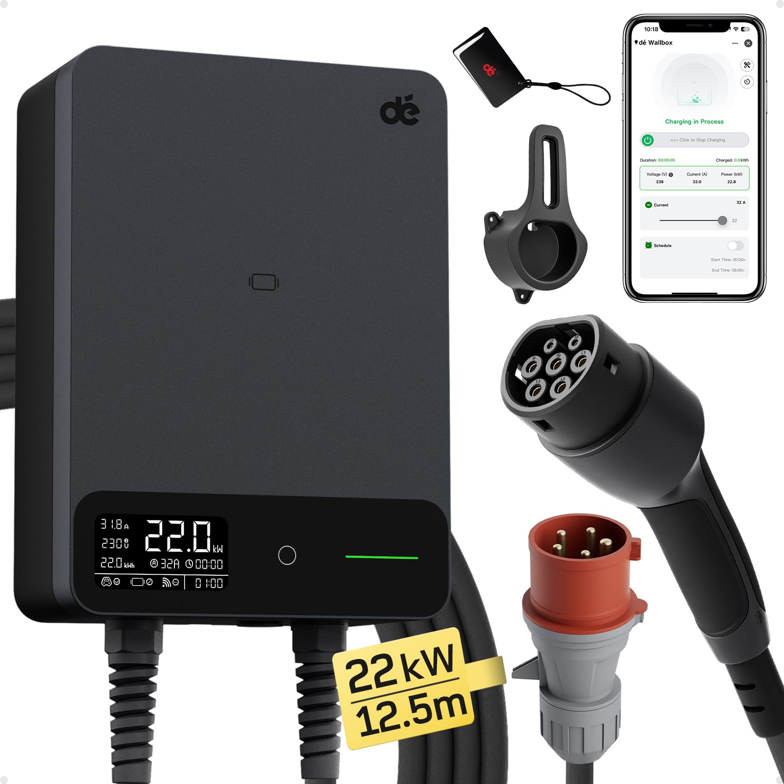 dé Estación de Carga Coche Electrico 22kW App [6-32A, Trifásico] Wallbox 22kW con Cable Tipo 2 7,5 m, RFID, Estación de Carga con RCD Tipo-B y Protección ip54 para Model Y/3 y Otros BEV/PHEV — view 27