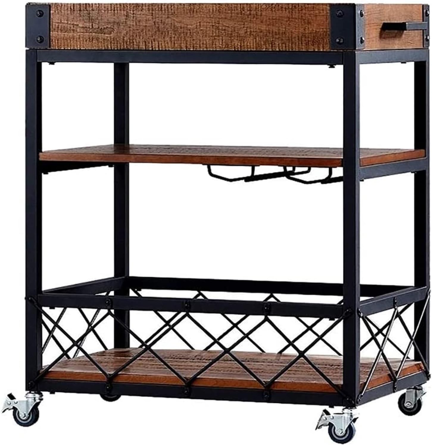 Bar Cart, Home Bar Hotel Serving Cart Wine Cart - Wrought Iron Solid Wood Dining Car Bar Beverage Wine Cart Home Kitchen Restaurant Cart Club Moving Cart Cake Cart