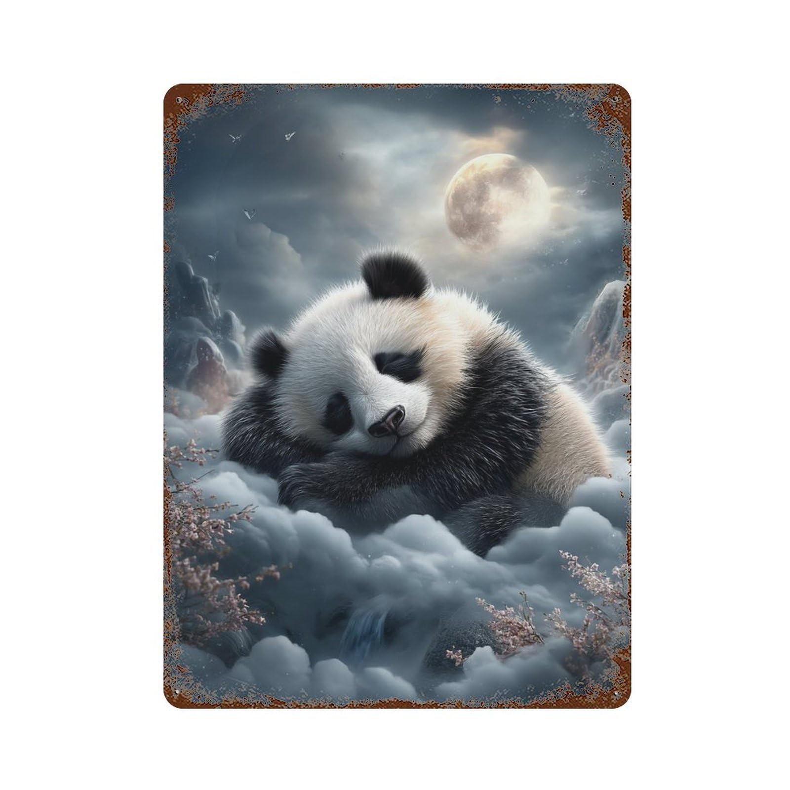 Panda Moonlit Dreamscape Retro Metal Sign 15.7"x11.8", Industrial Home Decor for Garage, Pub Or Kitchen