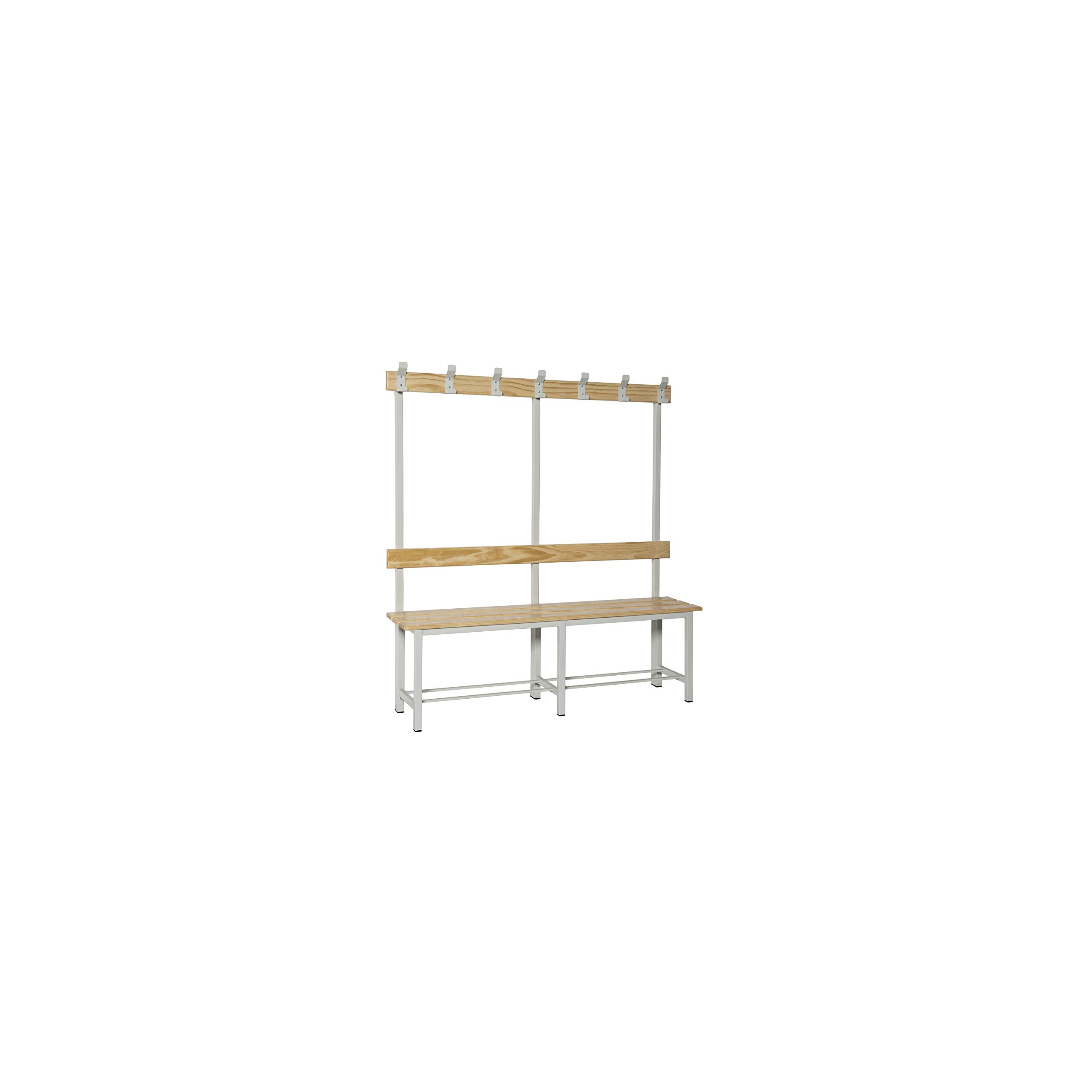 Simon Rack Banco Vestuario Madera Pino Barnizado, 1500x1600x350 mm, Banco con Perchero, Estructura Acero, Desmontado, Simonlocker