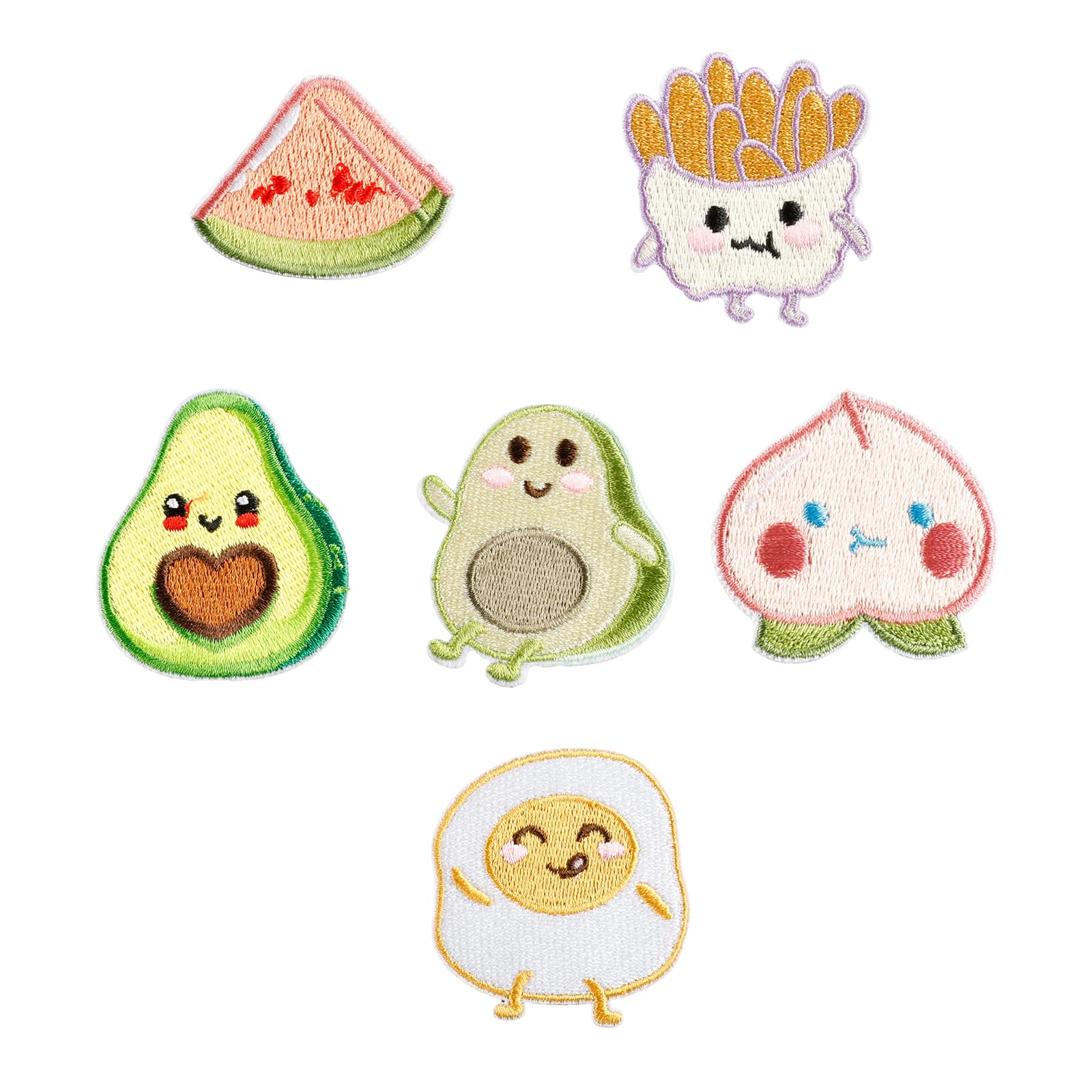 PANGBOER 6 Pcs Peach Embroidered Patches Sew on French Fries Iron on Clothing Avocado Sewing