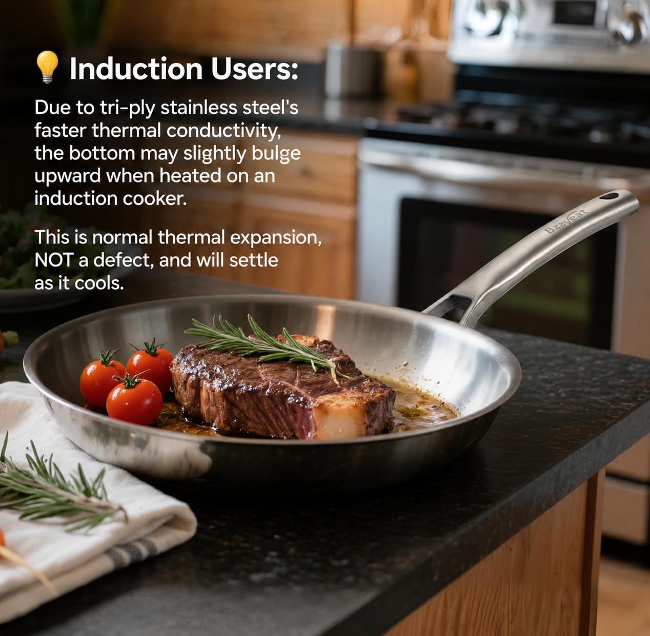 Bzayeat 12" Stainless Steel Frying Pan -3