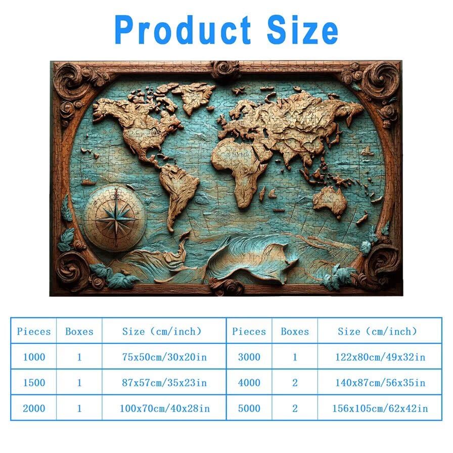 Puzzle 2000 Piezas, Puzzle Mapa Mundi con Caja Regalo, Retro Puzzles 2000 Piezas Adultos, Medidas: 100 x 70 cm, Rompecabezas Adultos de Madera, Rompecabezas Desafiante para Decoración Hogar, -4974