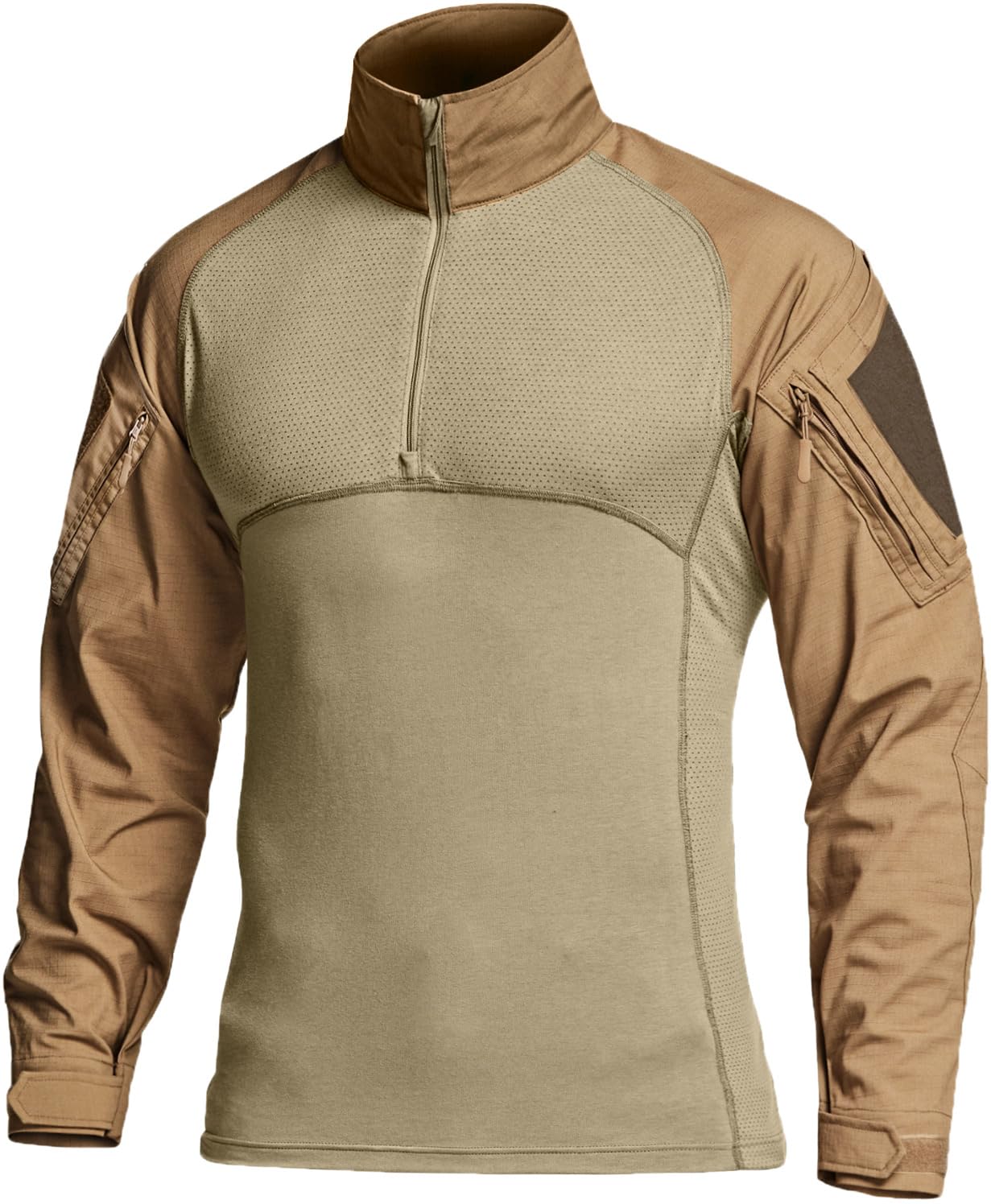 CQR Men's Tactical Combat Shirt, 1/4 Zip Long Sleeve Breathable Military BDU Training Top for Shooting, Hunting, Range Use