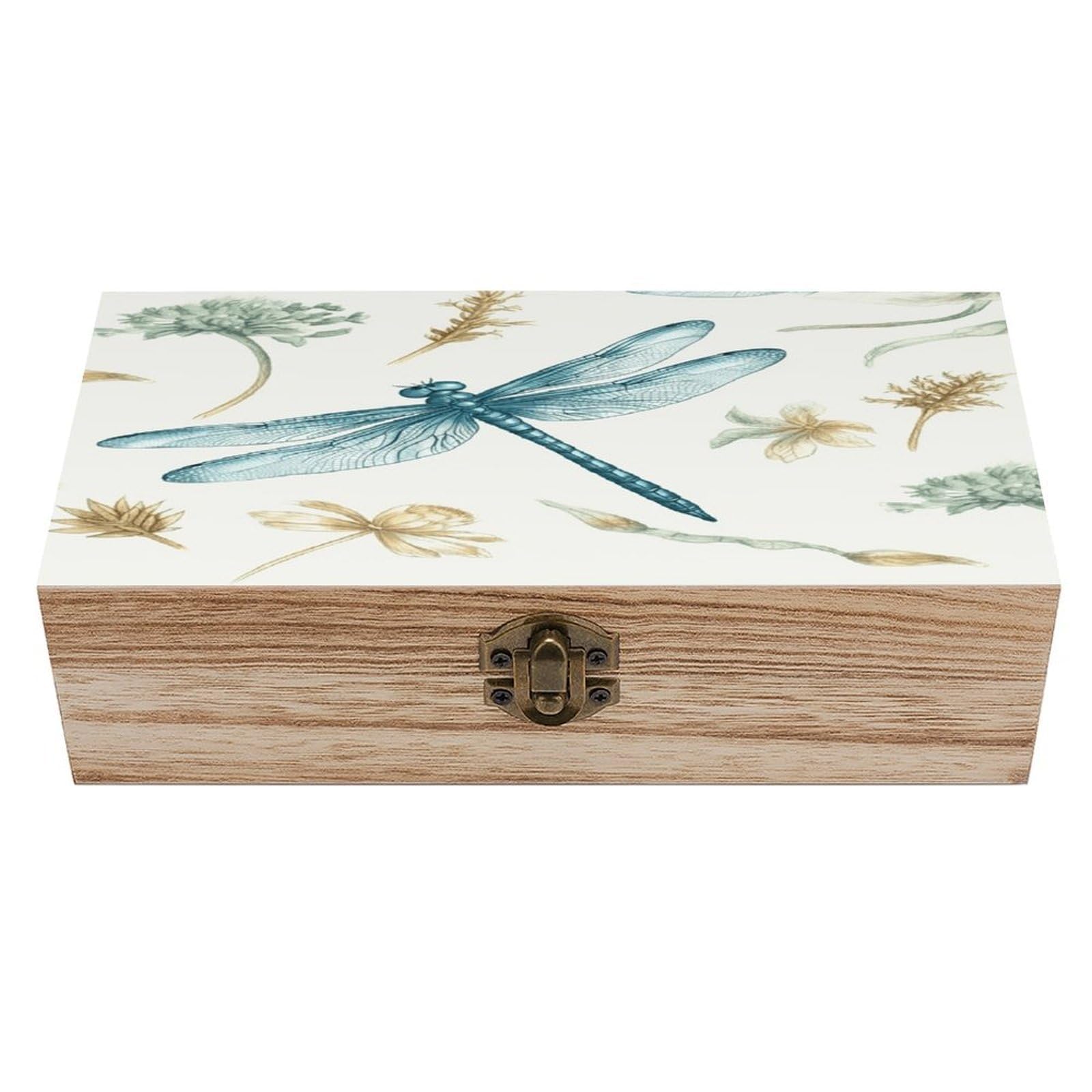 VstaDank Dragonfly Wooden Storage Box Decorative Jewelry Case with Lids Exquisite Wood Box Letters Gifts Acacia Wood Boxes Fashion Wooden Keepsake Boxes for Men Women