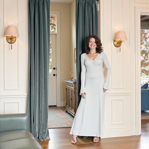 Miniatura 5 de Lazzzy Cortina opaca de terciopelo azul con aislamiento térmico para dormitorio, sala de estar, oscurecimiento de privacidad, cortinas de terciopelo