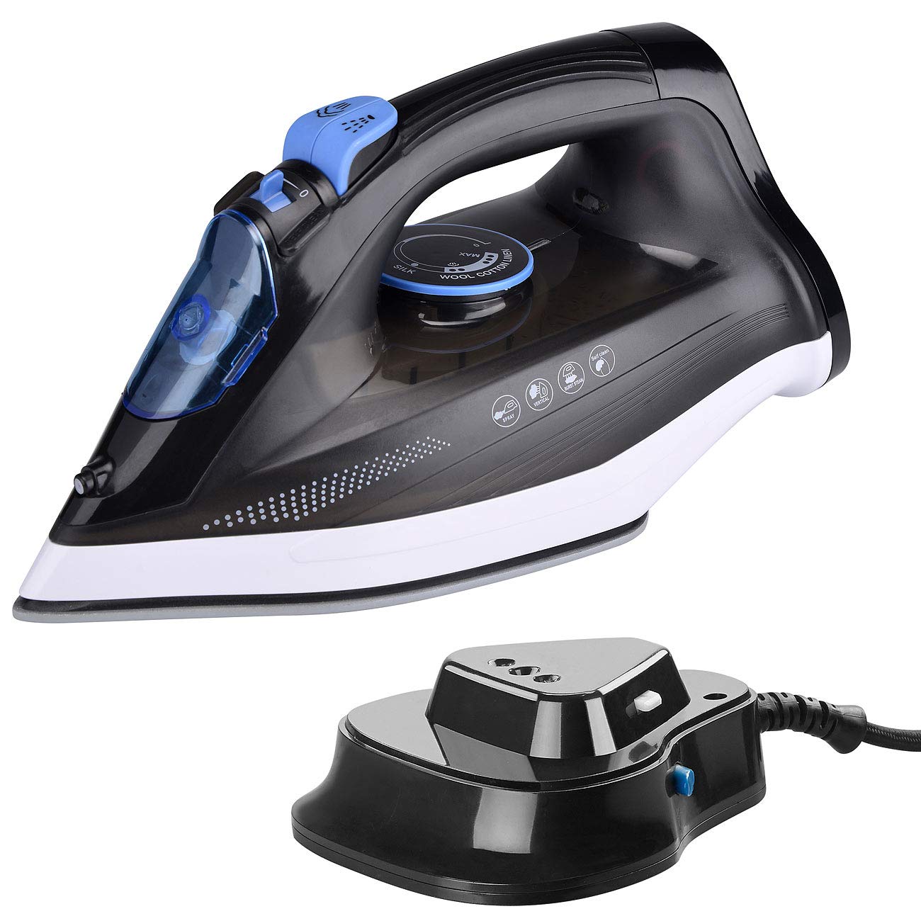 Sichler Haushaltsgeräte ferro da stiro a vapore 2 in 1 senza fili con base 2200 W nero