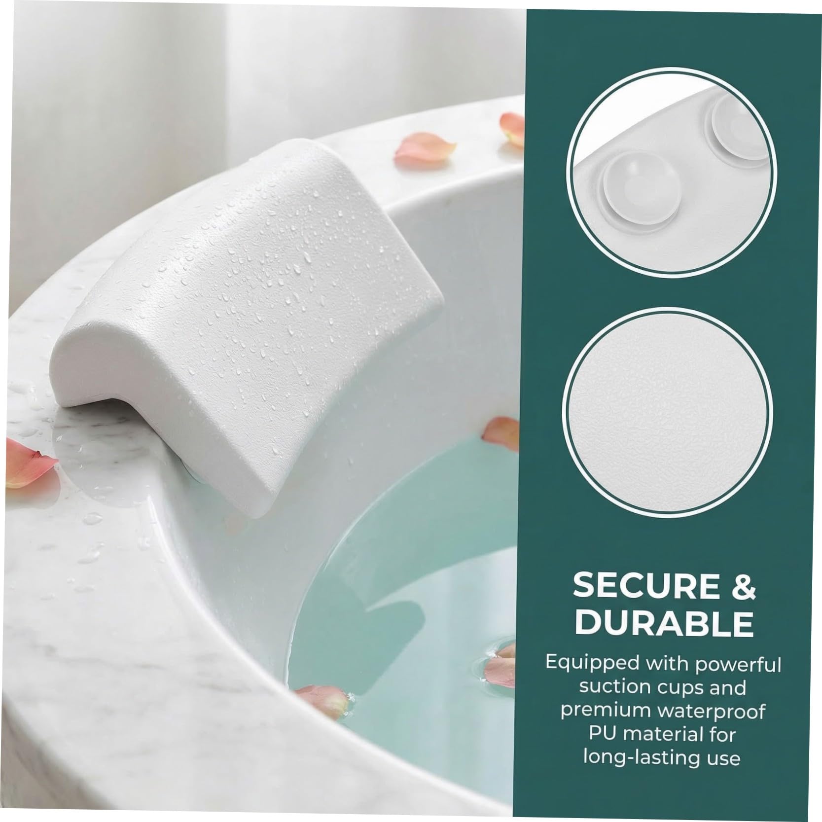 Coussin de Bain PU Antidérapant pour Adultes Oreiller Ergonomique Doux et Confortable avec Support Nuque et Dos Accessoire de Salle de Bain Blanc