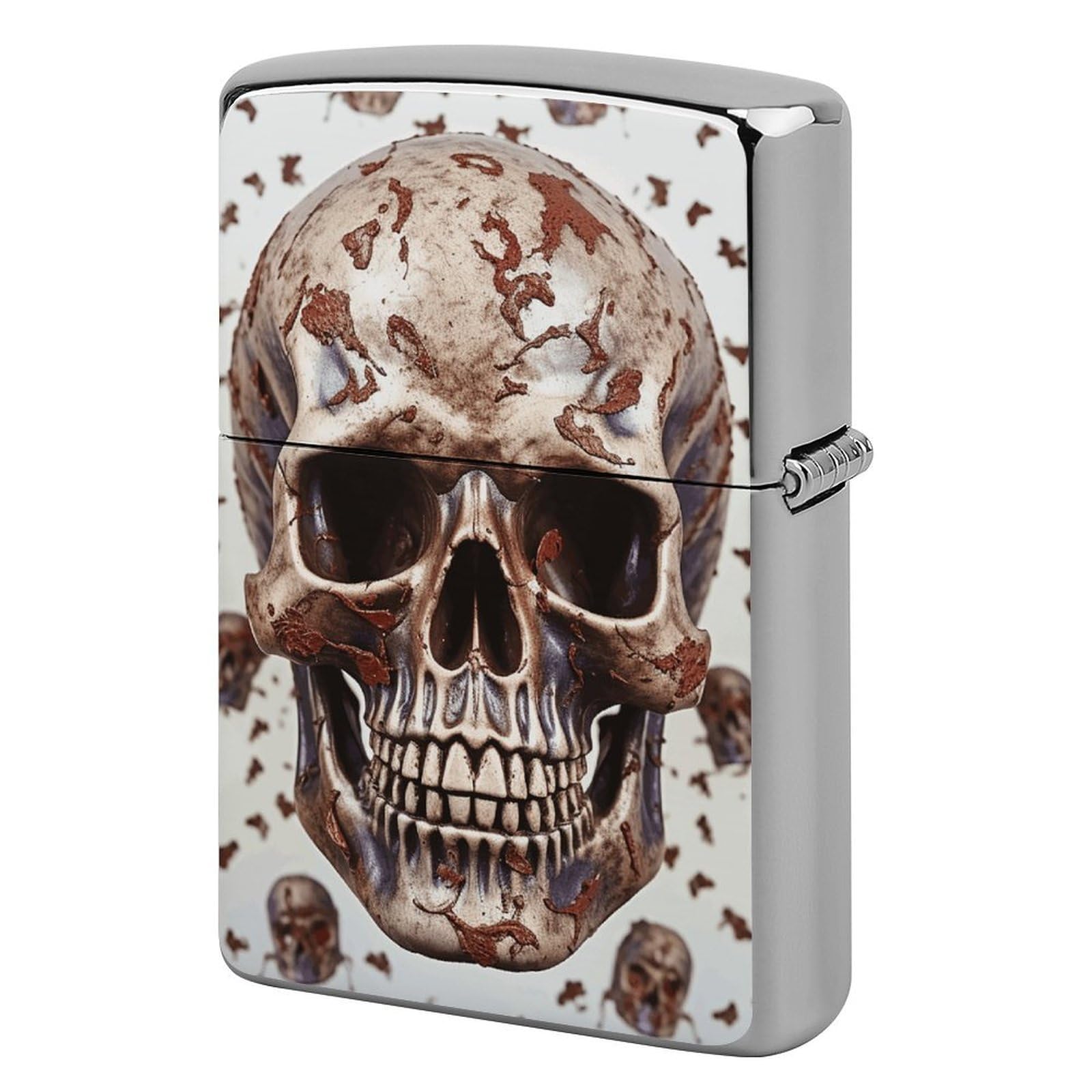 Skull on White Background Lighter Case Cover Vintage Metal Lighter Sleeve Reusable Lighter Protective Cover Decorative Lighter Holder Birthday Gifts for Men Women