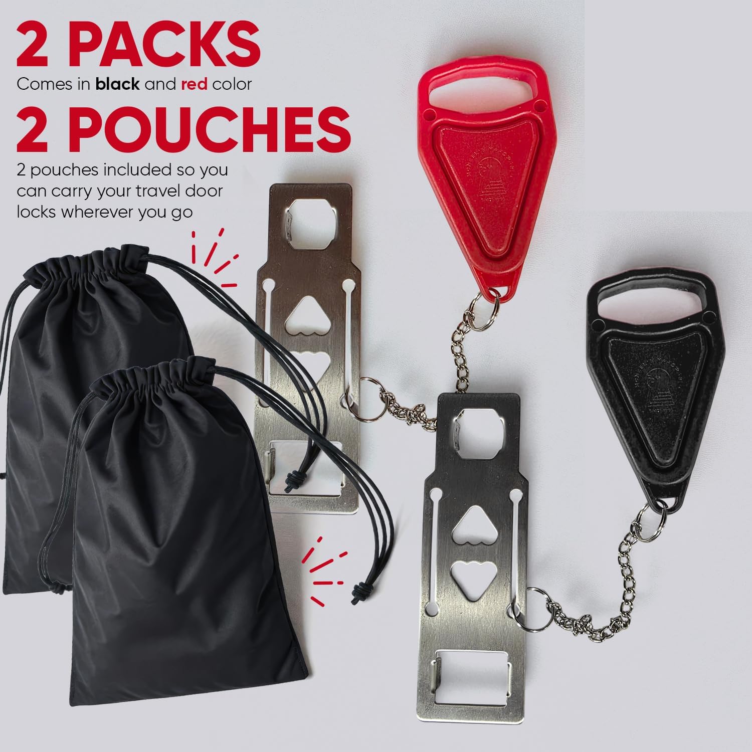 Portable Door Lock Extra Security Essential Safety & Privacy Travel Lockdown, Prevent Entry Stopper, Protect Family While Traveling Home Bedroom Hotel Apartment College (2 Pack (Red and Black)) image 5 of 9 B0DNY5BXY3