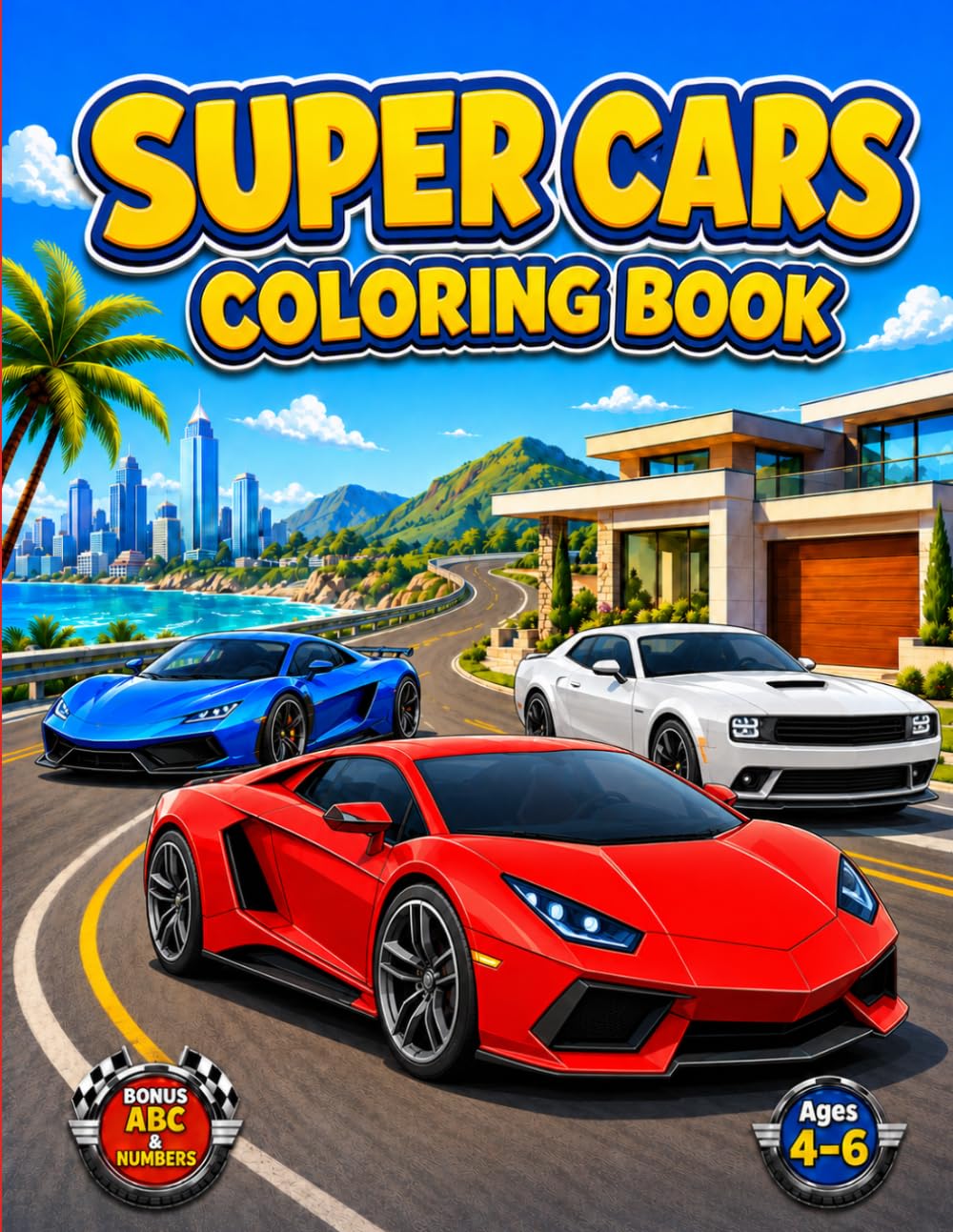 Super Cars Coloring Book for Kids Ages 4–6: Amazing Sports Cars, Luxury Cars, Racing Adventures & Cool Vehicle Coloring Pages with Bonus ABC Alphabet ... (Smash Kids Coloring & Learning Series)