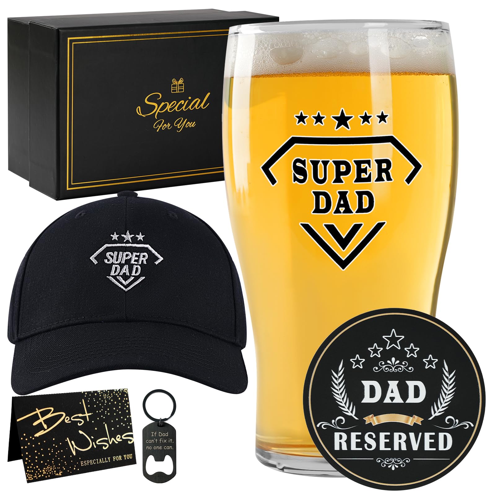JOONYOEE Dad Gifts from Daughter Son, Personalised 19 Oz Beer Glasses Birthday Gifts for Dad, Christmas, Fathers Day Presents Set for Daddy, 540ml