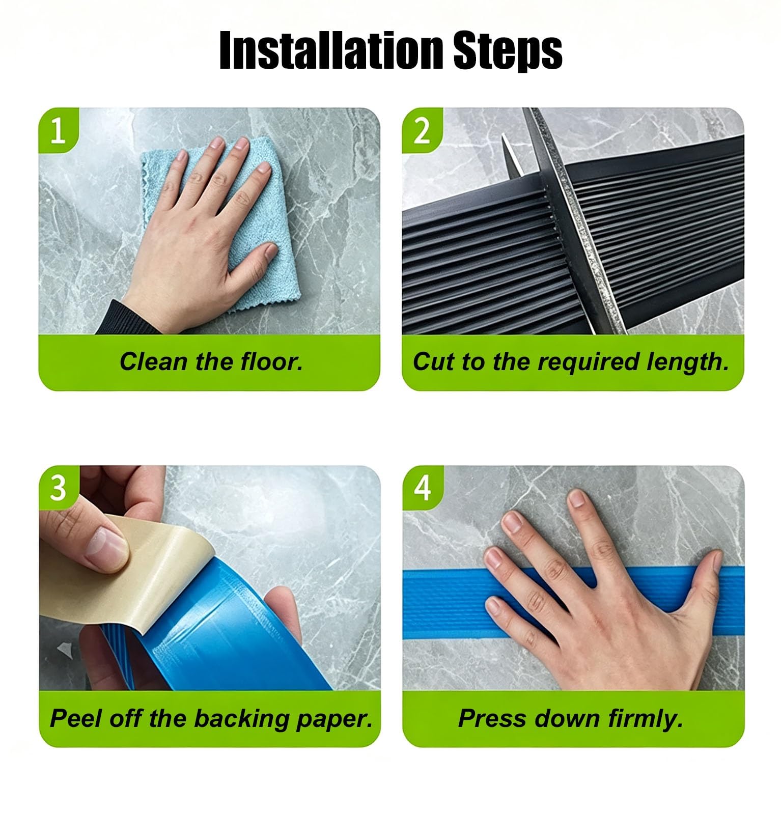 Perfil de Transición para Suelo Perfil Plano de PVC para Remate de Escalón Perfil de Transición para Escalones con Reverso Adhesivo Perfil de Remate para Bordes de Escalera