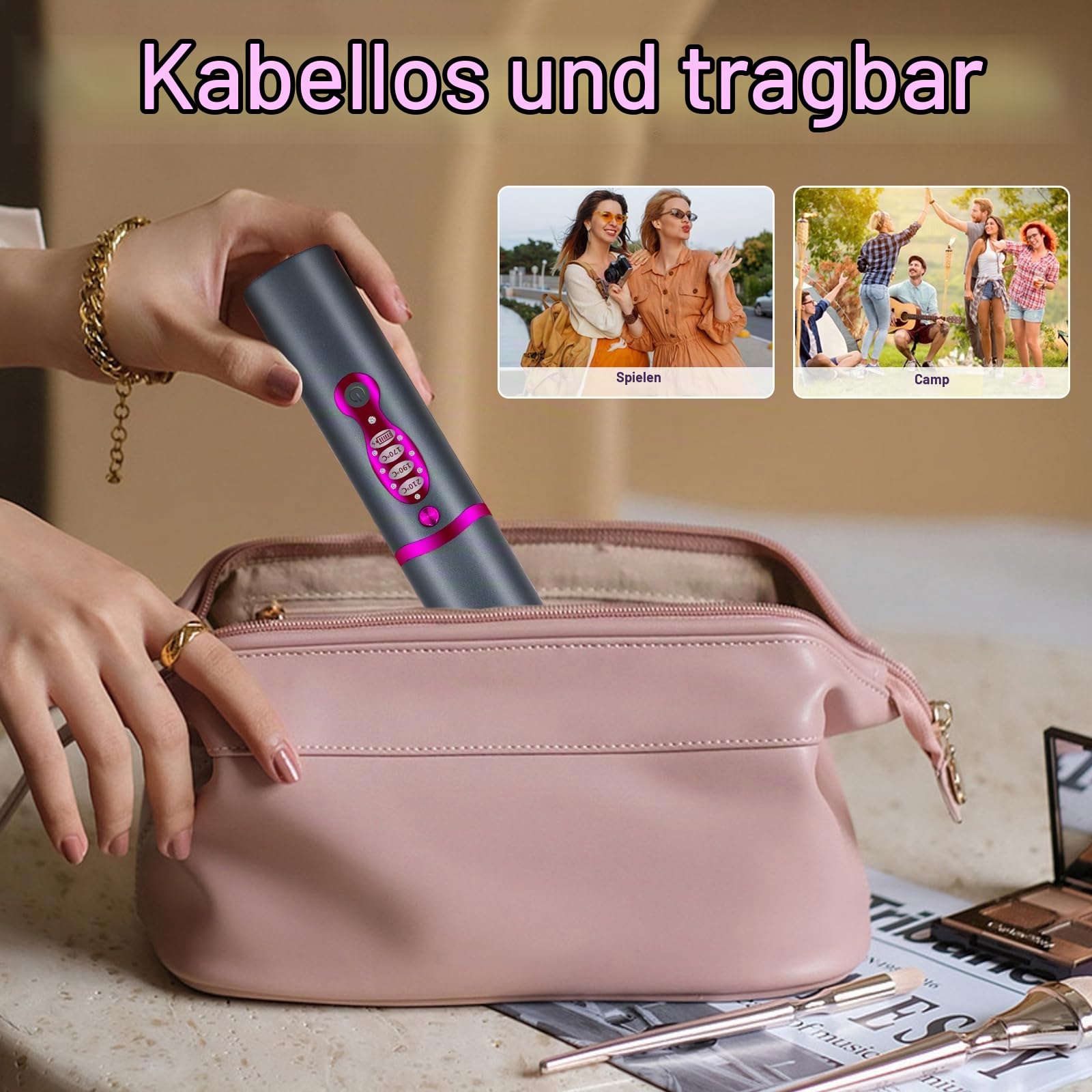OBEST Kabelloser Haarglätter, 2-in-1 Kabelloses Glätteisen und Lockenstab