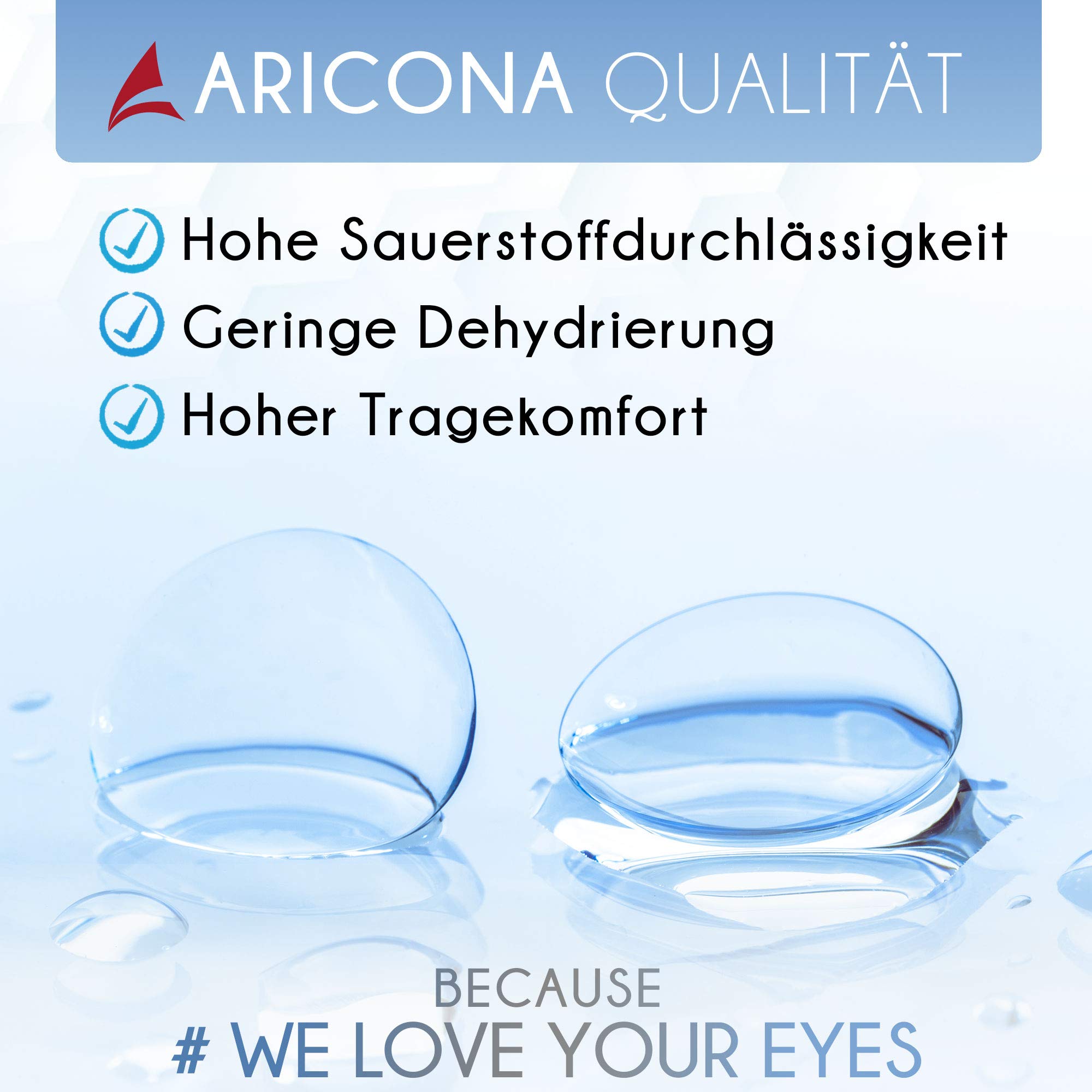 aricona lentes de contacto - lentillas mensuales, 6 piezas | BC 8,6 mm | DIA 14,2 | +3.0 dioptrías - lentes de contacto blandas para uso diario