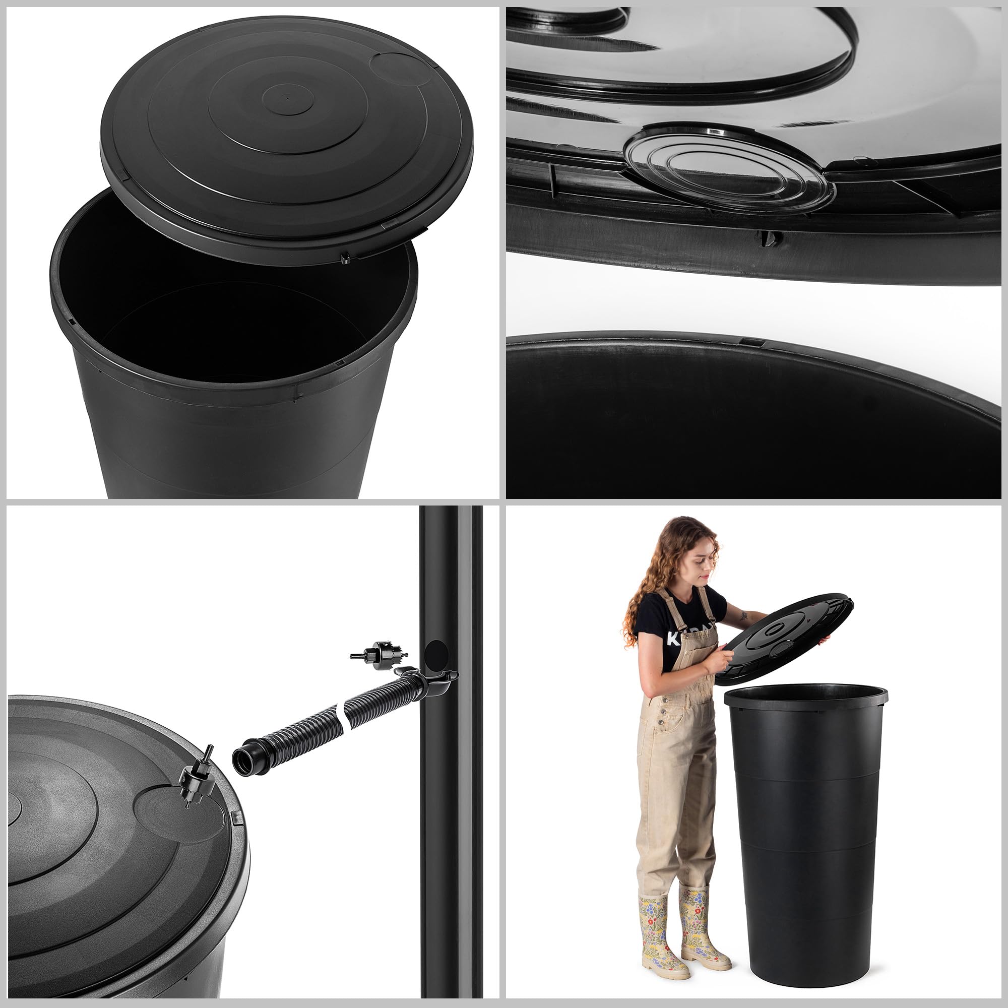 KADAX Barril de lluvia de 200 L, depósito de agua de lluvia con tapa, depósito de agua de lluvia de plástico, depósito de agua de lluvia de 200 litros, depósito de agua de lluvia, depósito de agua