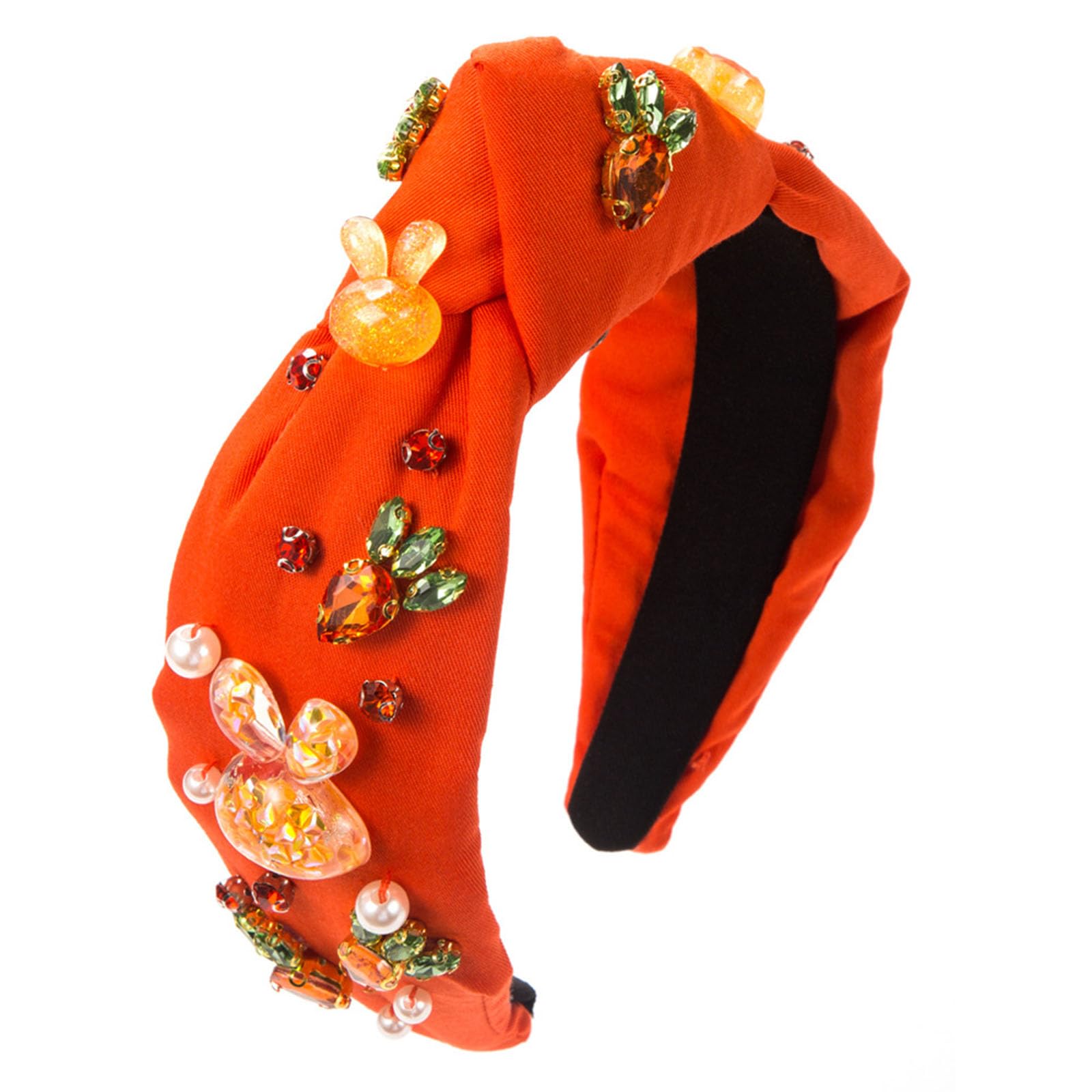 Fentency Knotted Headband for Women Rhinestones Bead Hairhoop HighSkull Wide Headband Turban Hairband Girl Face Washing Hairhoop