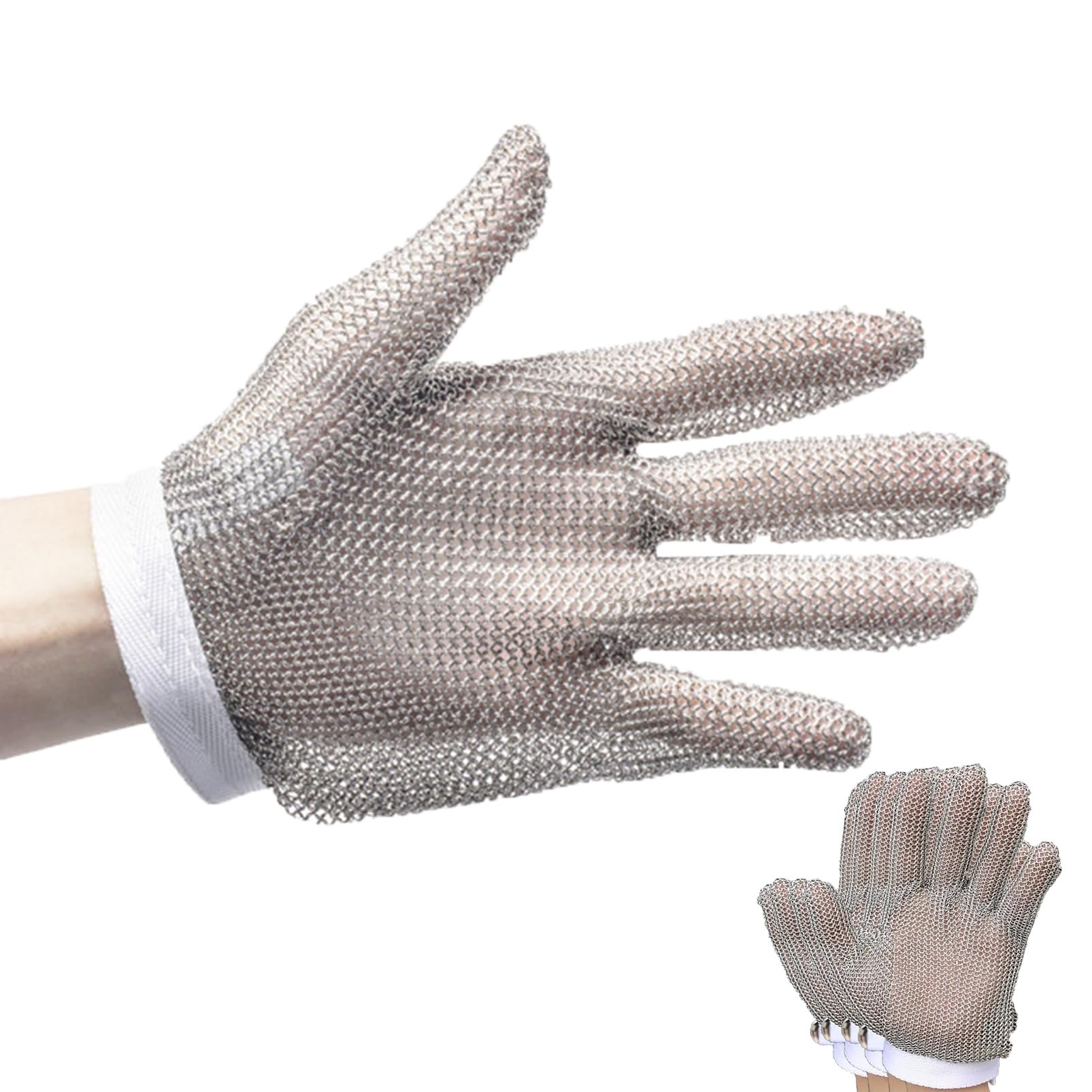 Gant Anti Coupure Lot De 5 Gants De Travail En Cotte De Mailles En Acier Inoxydable 304L Résistants Aux Couteaux, Gants De Sécurité De Qualité Alimentaire Résistants Aux Hautes Températures(XL)