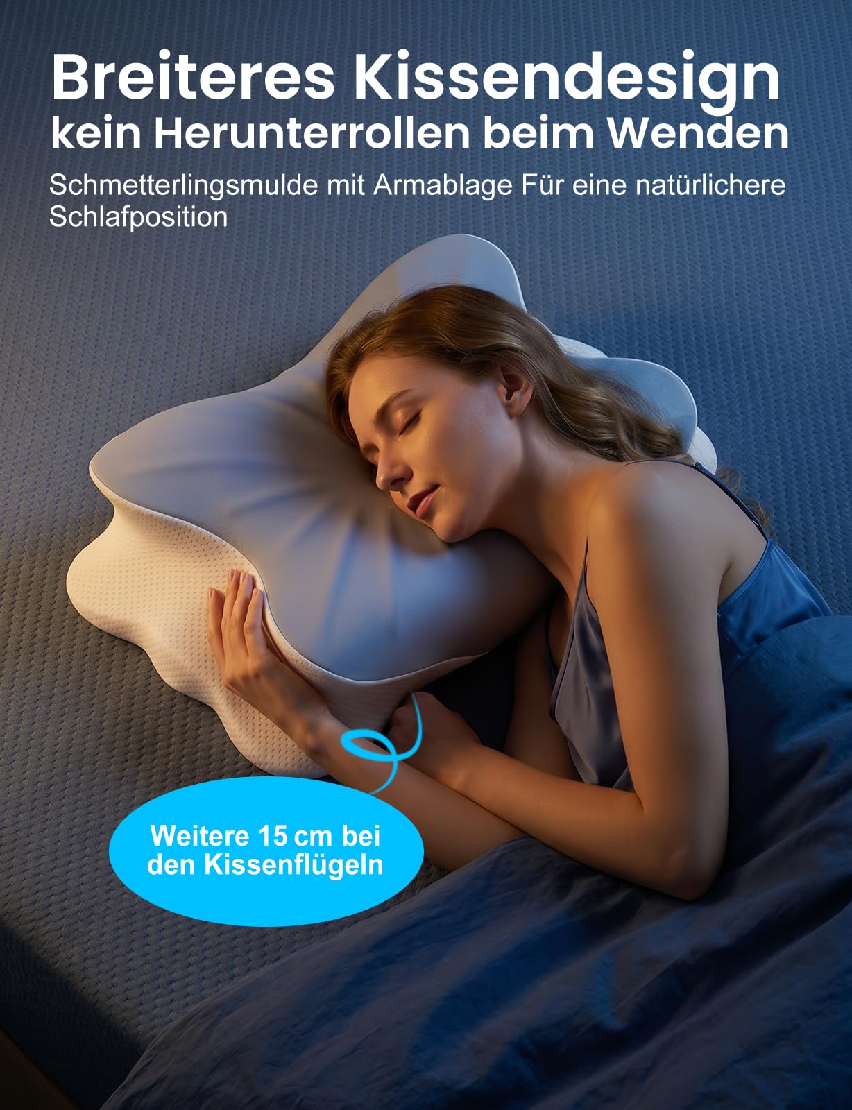Nackenkissen, Nackenstützkissen, Memory Foam Kissen, Seitenschläferkissen, Schmetterlingskissen, Ergonomisches Kopfkissen, für Rücken-, Seiten- und Bauchschläfer, Abnehmbarer Bezug