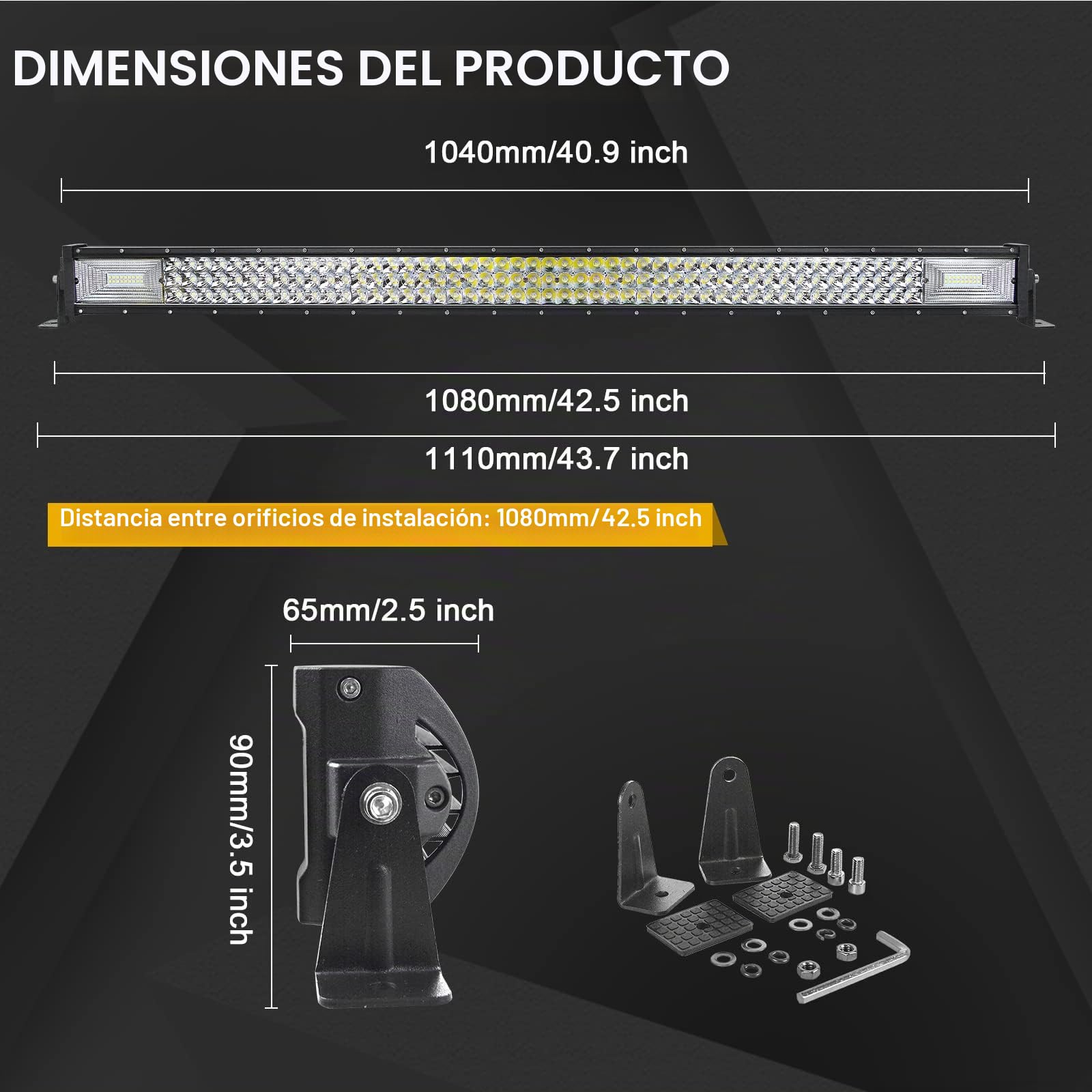 Willpower Barra Led Coche 42'' 107cm 540W Barra de Luz Led Fila Triple Con Arnés de Cableado Faro Led Focos Led 12V 24V Barras Led Trabajo para 4x4 Tractor SUV ATV UTV Camion Barco Todoterreno