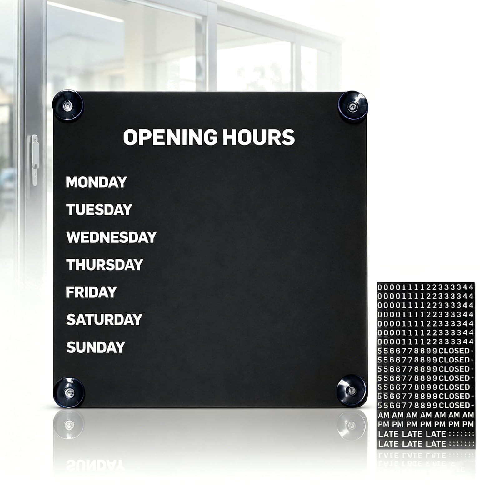 XDTKJDZ 10x10in Metal Opening Hours Board, Reusable Opening Hours Board, Number Can Be Replaced, Digital Magnetic Mounting, For Clear Storefront Glass Door, Beauty Salons, Tea Houses, Gyms black
