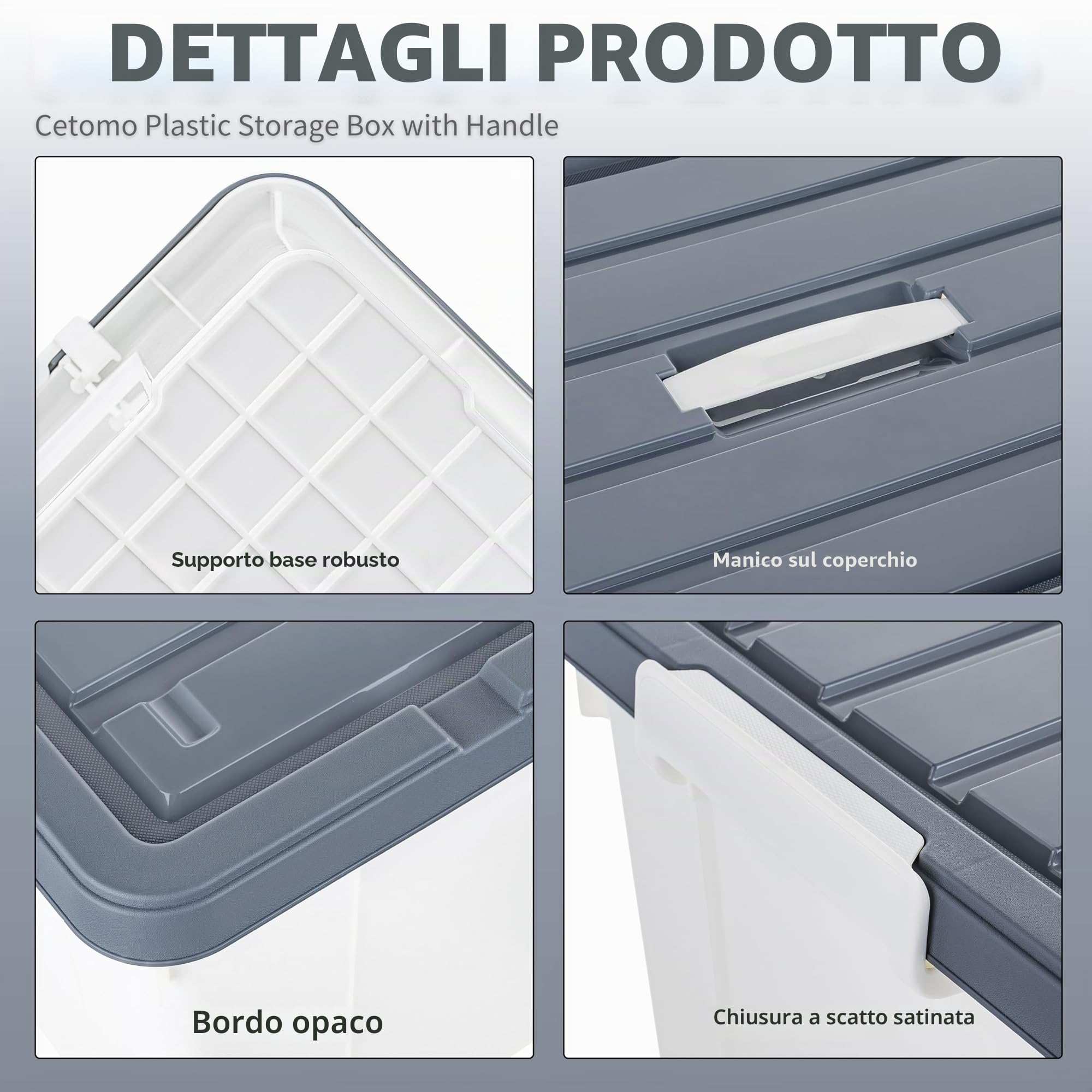 Cetomo 65L*3 Scatole di Stoccaggio in Plastica, Scatole Portaoggetti con Coperchio, Organizzatore con Manico, Contenitori per Casa e Ufficio, Impilabile, Resistente, Bianco, 65L - Confezione da 3