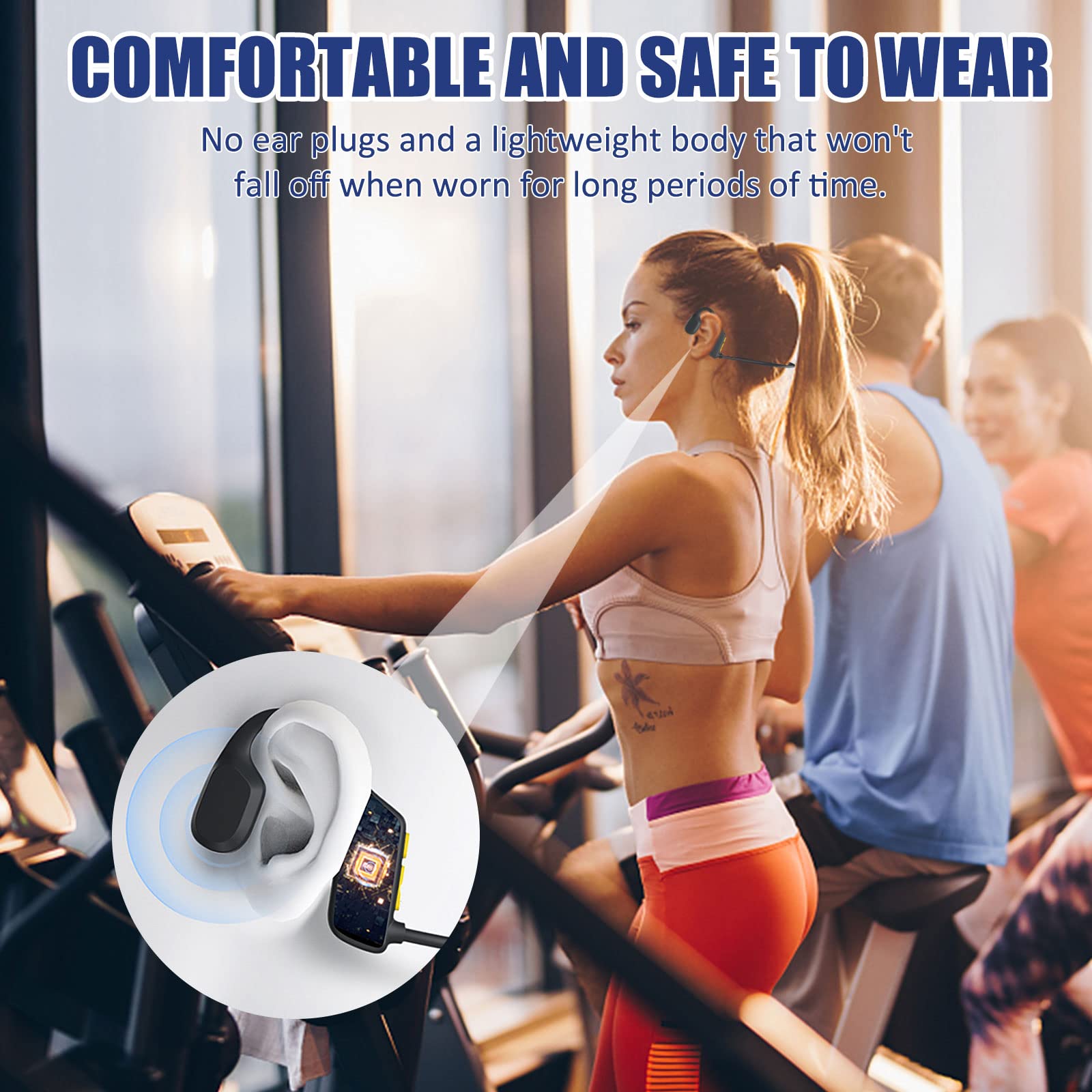 Casque Conduction Osseuse Étanche,Casque sans Fil Bluetooth 5.2 avec Micro et Lecteur MP3, Ecouteurs De Sport Natation Étanche IP68 et Mémoire 32G Intégrée pour Course à Pied/Vélo/Natation