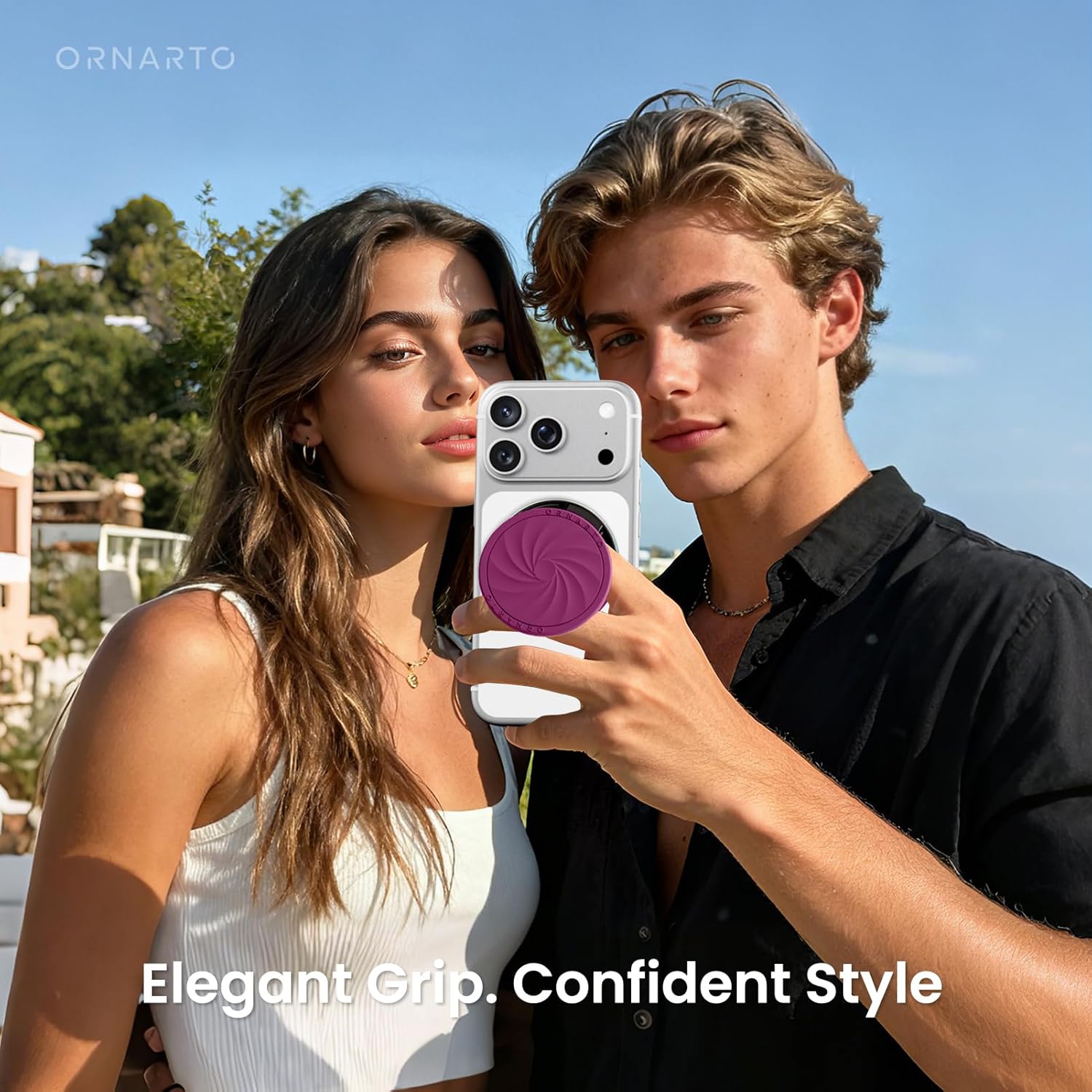 ORNARTO Vortuxe for MagSafe Phone Grip with Kickstand, Soft Liquid Silicone Finger Loop Grip, Phone Ring Holder for Back of Phone, Premium Build & Comfy Touch, Fuchsia - Image 5