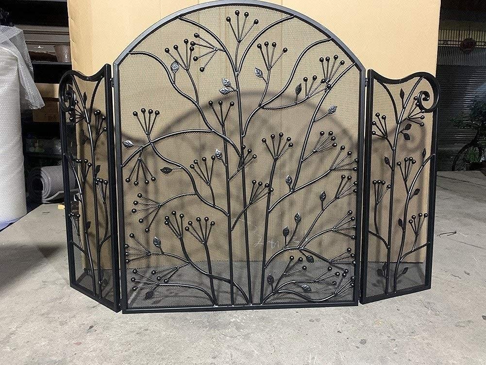 Parascintille a 3 Pannelli Parascintille Parascintille Parascintille ad Arco, Parascintille per Camino Design Pieghevole Nero con Cerniera, 127 cm × 83 cm，