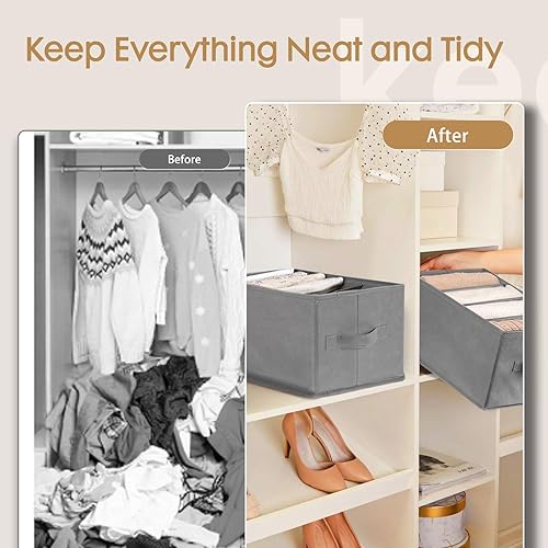 Miniatura 2 de Paquete de 6 organizadores de ropa grandes, organizador de armario y almacenamiento con asas, organizadores de cajones de tela plegables para ropa,