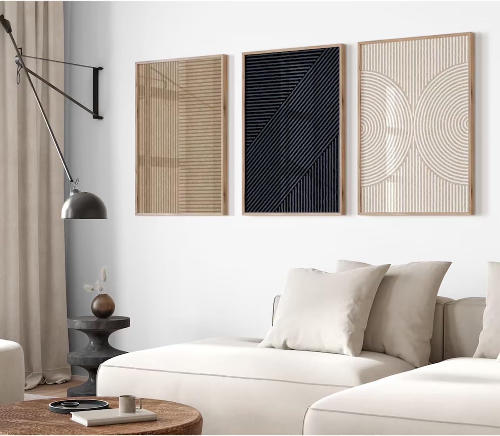 Modern Abstract Pictures Wall Art Boho Neutral Canvas Wall Art Minimalist Wall Decor Black Brown Artwork Abstract Modern Painting Prints for Living Room Bedroom 16x24 Inch Set of 3 (UNFRAMED)