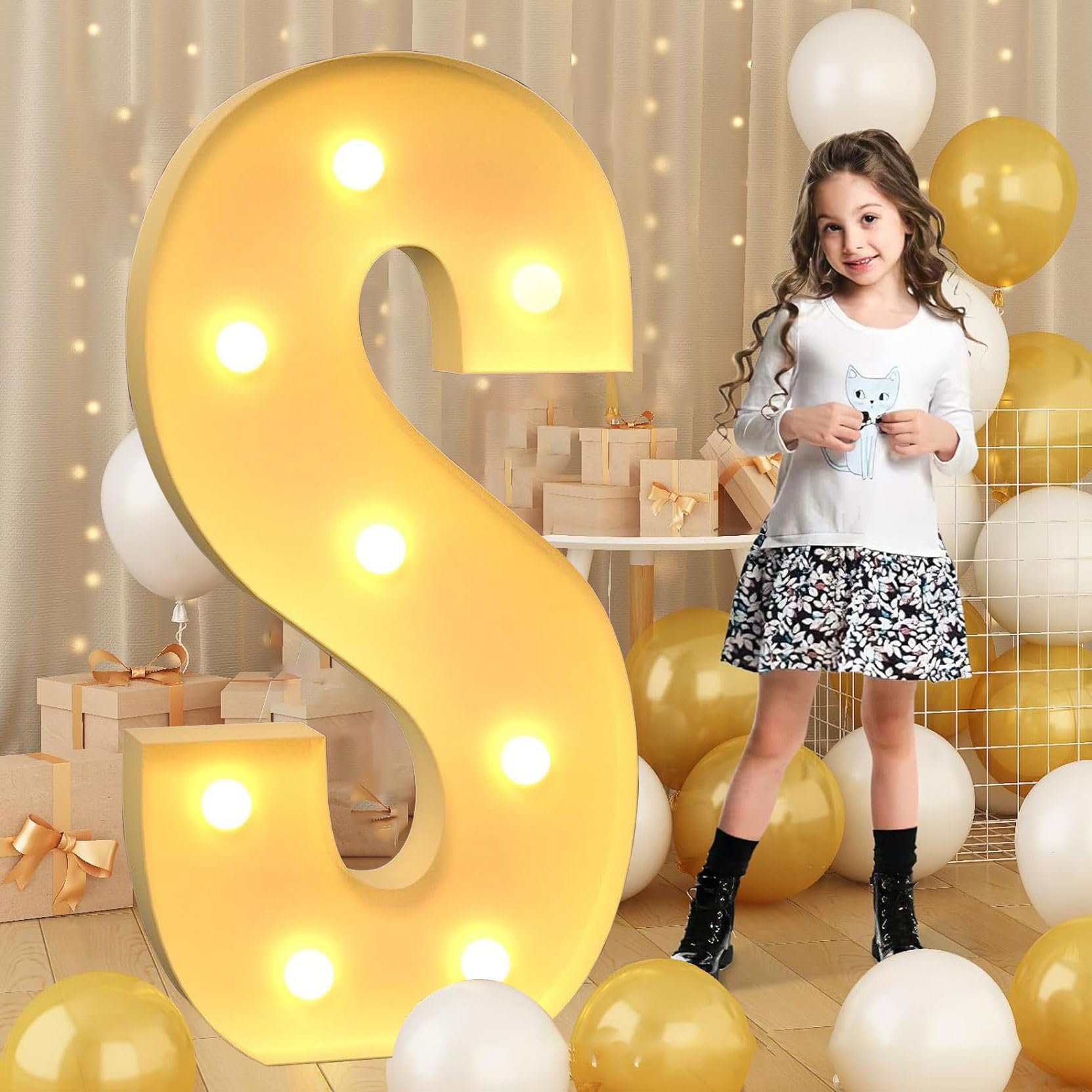120cm-4ft Giant LED Light Up Letter S, Mosaic Marquee Light Up Sign, LED Letters Lamps for Valentine's Day Birthday Christmas New Year