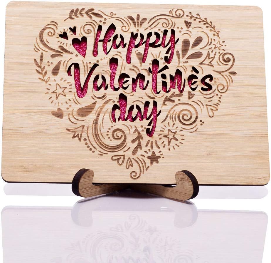 Happy Valentines Day Cards / Gift : Handmade Real Bamboo Wood Valentines Card for Adults; Perfect Valentines Card for Boyfriend, Girlfriend, Husband or Wife; True Keepsake Valentine Cards for Adults