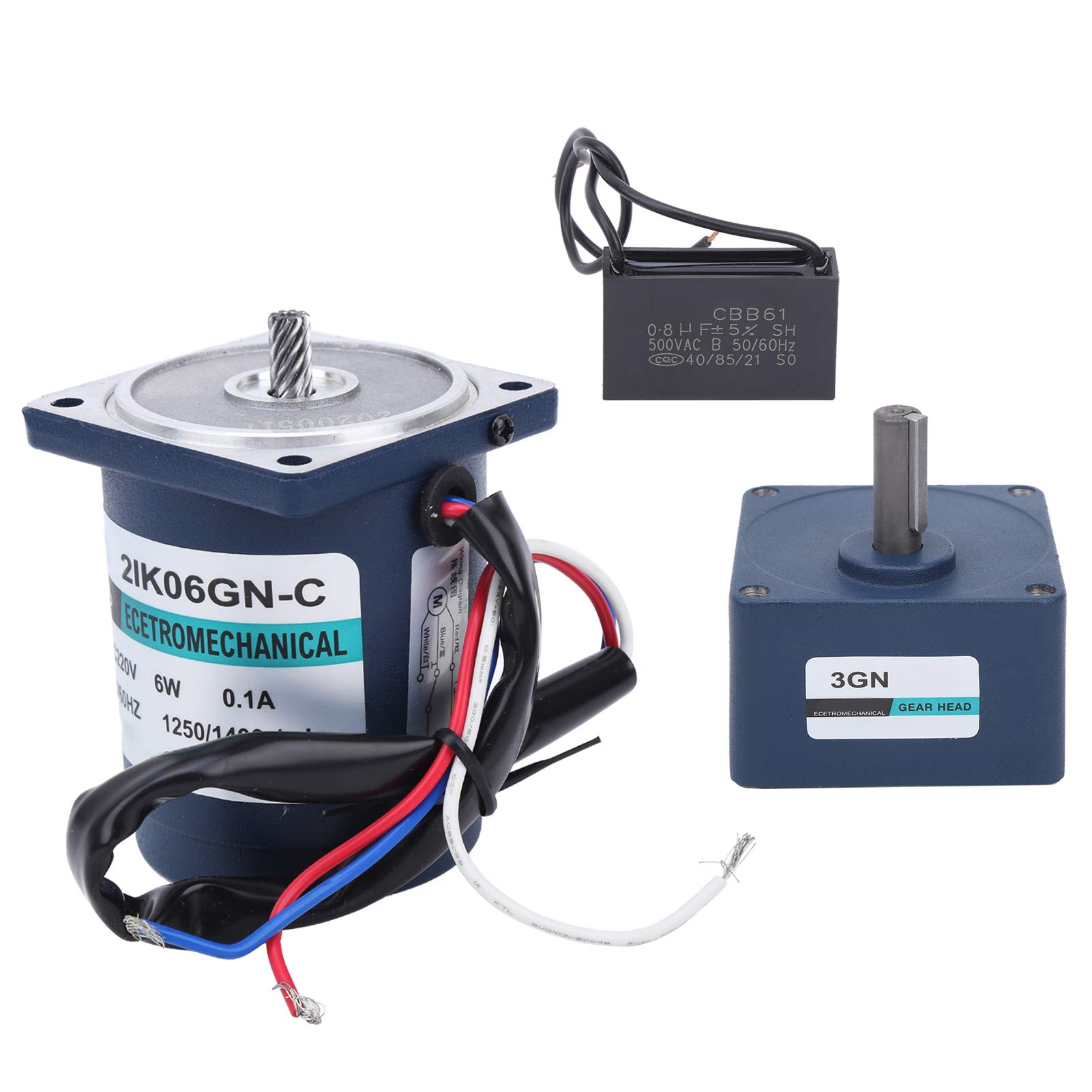 SIXRUN Motoriduttore AC Motore AC220V in Acciaio Inossidabile 6W Velocità Fissa con Regolatore del e Condensatore 1250 1400 RPM per Apparecchiature di Trasporto Macchine Fai da Te Uso in Officina (60)