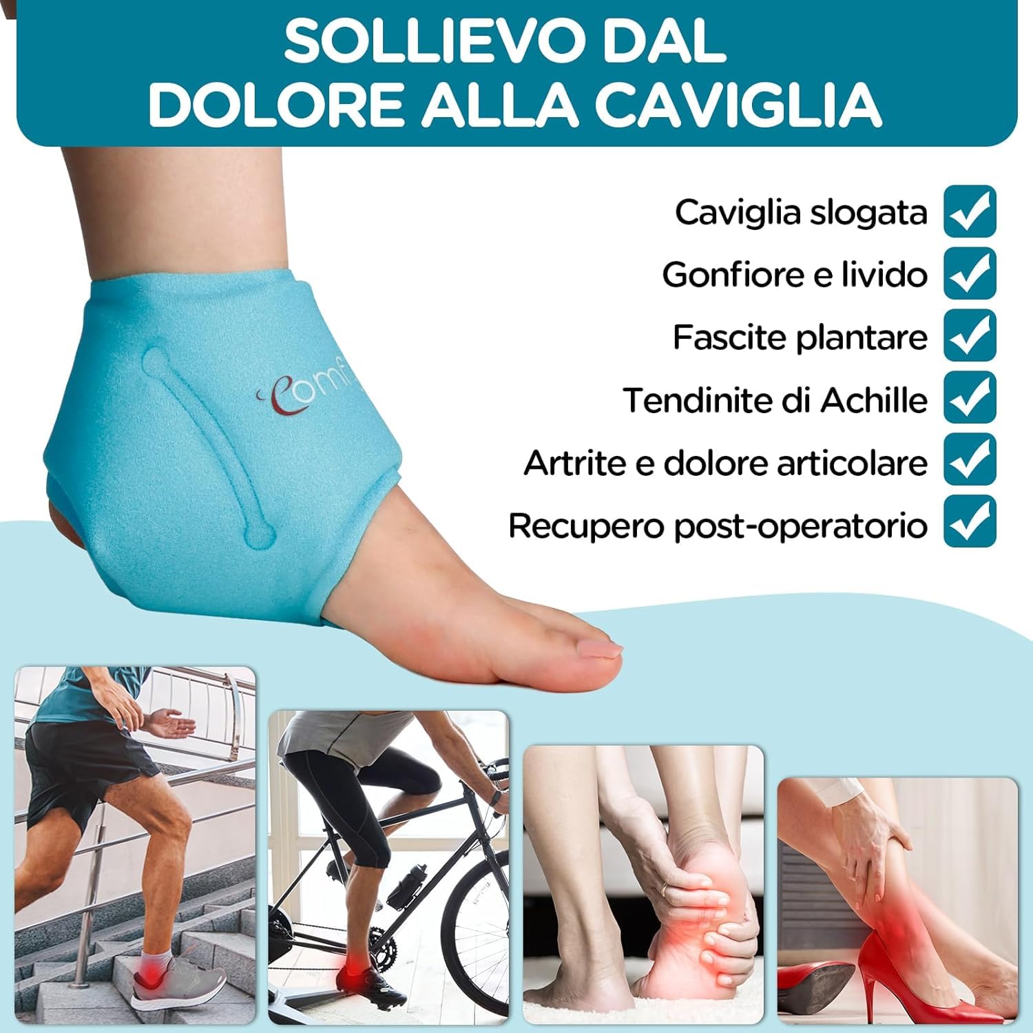 Comfytemp Manicotto refrigerante per piedi e caviglie, in gel refrigerante (1 pezzo), per alleviare il dolore, compresse fredde e riutilizzabili, tendine d'Achille, per gonfiore della caviglia