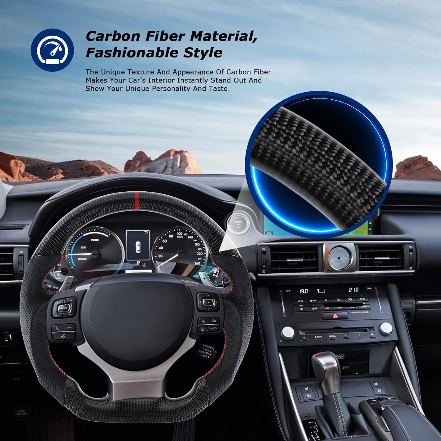 Real Carbon Fiber Steering Wheel With stitching D-shaped Nappa Perforated Leather Flat-bottom Steering Wheel For LEXUS ES 2015-2017