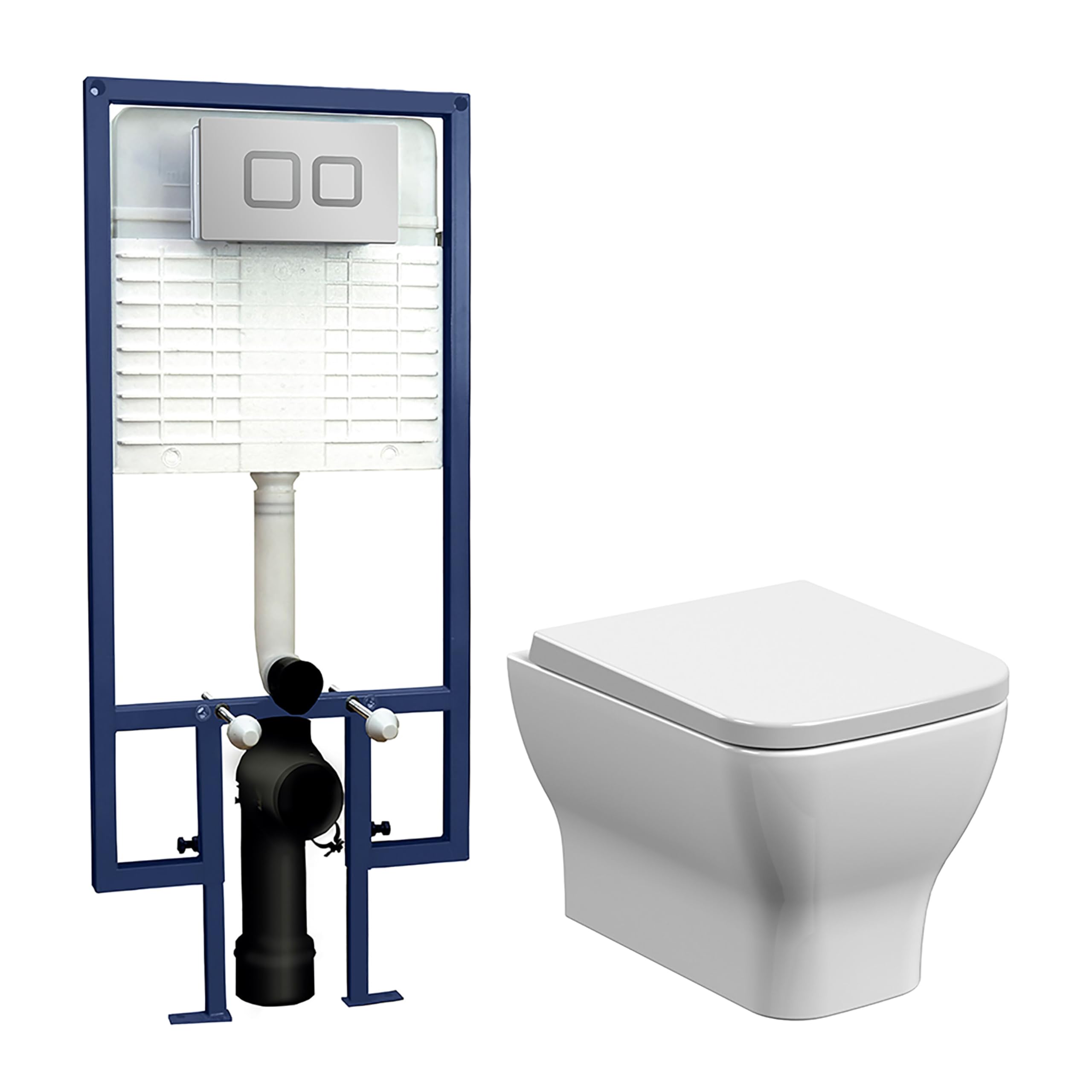 Balterley Hilderstone Square Wall Hung Toilet Pan, Soft Close Seat & Concealed Cistern With Square Push Button Plate, 325Mm