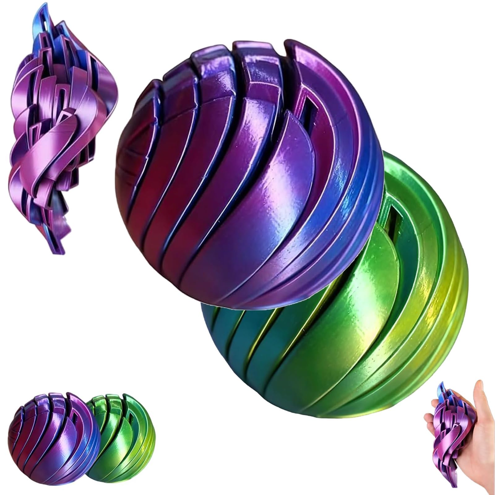 3D Printed Slime Ball Fidget Toy, Gear Sphere Liquid Flow Ball, Hypnotic Slime Balls Spinner, Stress Relief Sphere, Sensory Fidget Toy, Twistable Desk Toys for Relaxation(Green+Purple*2)
