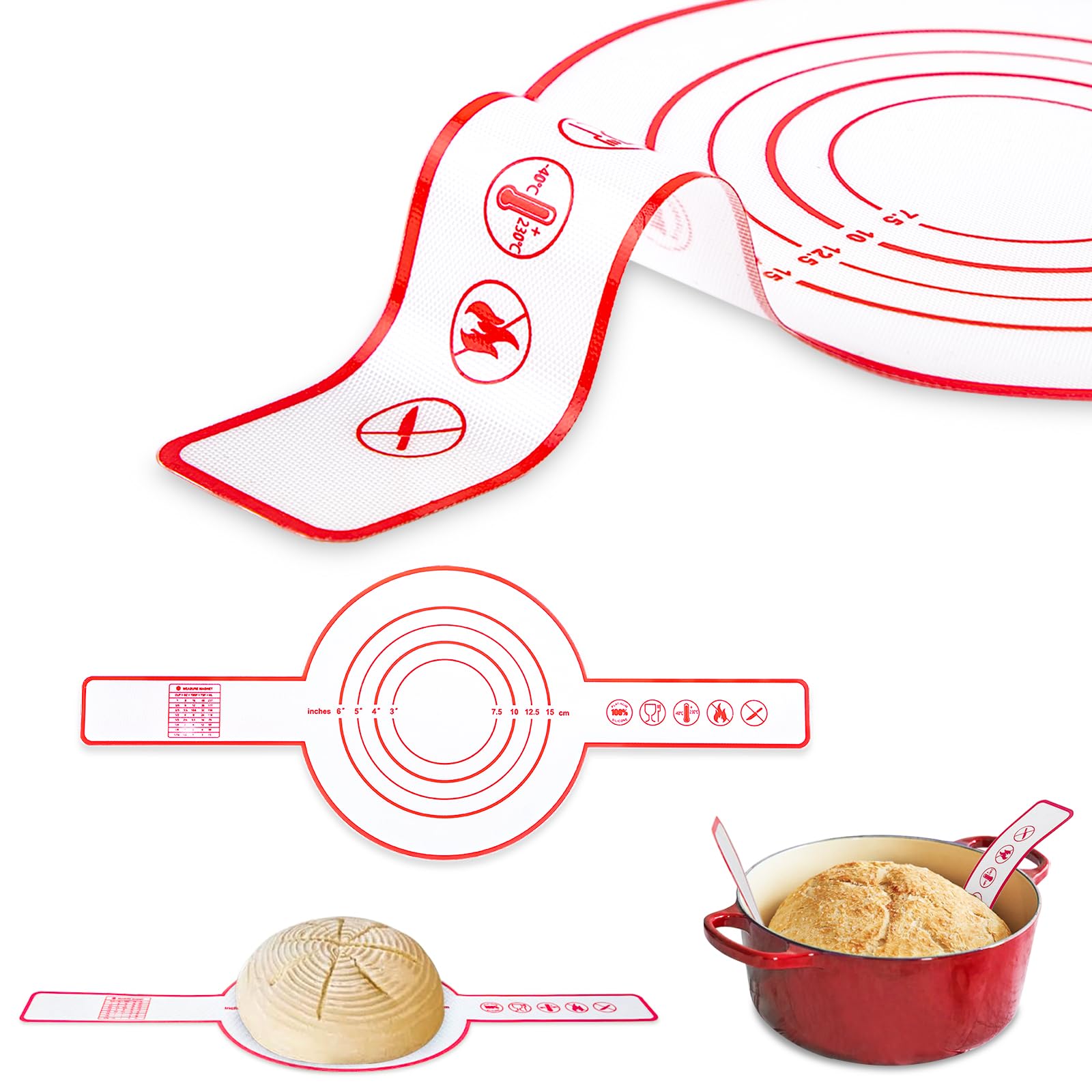 Bryantye Silicone Bread Sling for Dutch Oven, Non-Stick & Easy Clean Silicone Baking Mat with Long Handle to Transfer Sourdough, Reusable Heat Resistant Bread Sling with Cookie Cutters Set