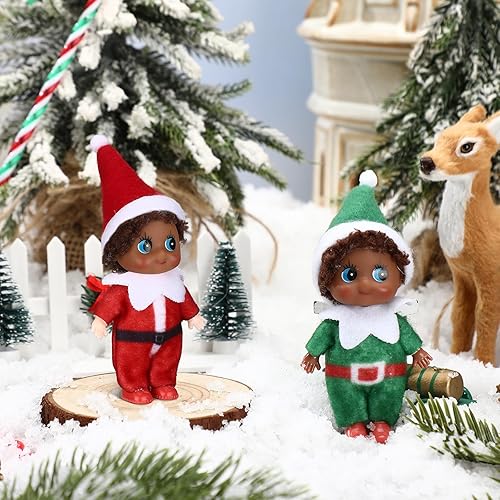 Miniatura 4 de Threan 2 piezas de elfo de Navidad, gemelos étnicos, hispanos, afroamericanos, elfos negros, figura de Navidad, juguete de bebé, accesorios de elfo