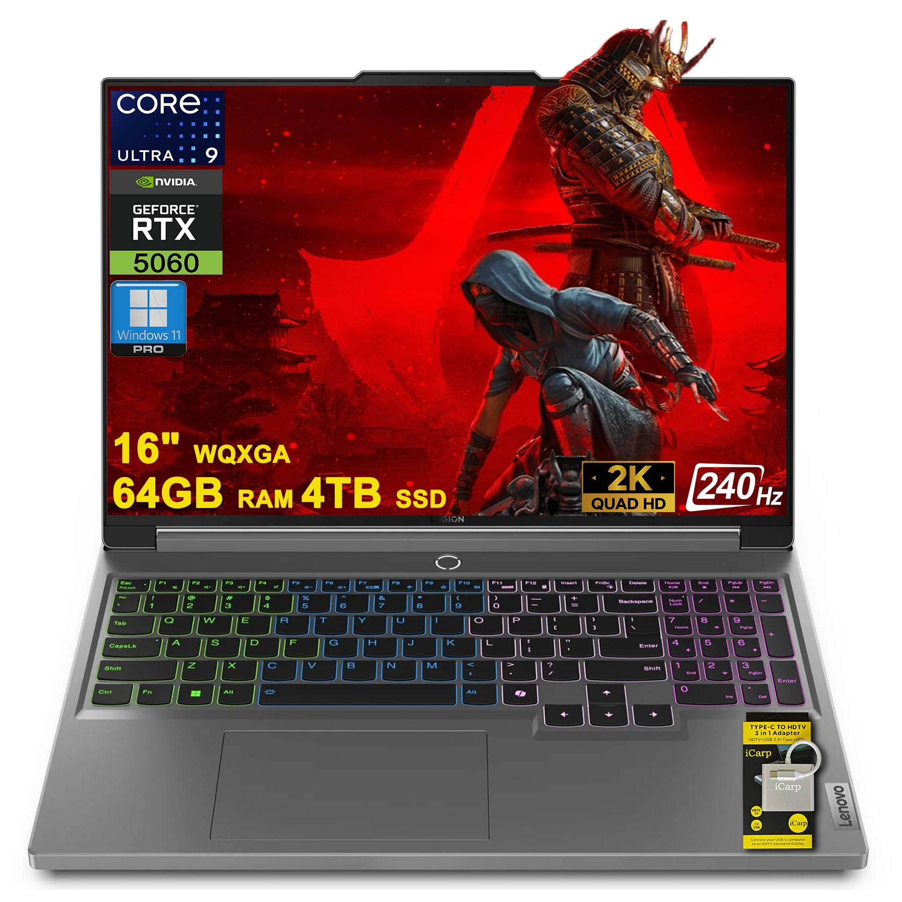 Lenovo Legion 5 Gaming AI Laptop 16" WQXGA 2560x1600 240Hz (100% DCI-P3, 500nits) Intel 24-core Ultra 9 275HX 64GB RAM 4TB SSD GeForce RTX 5060 (Up to