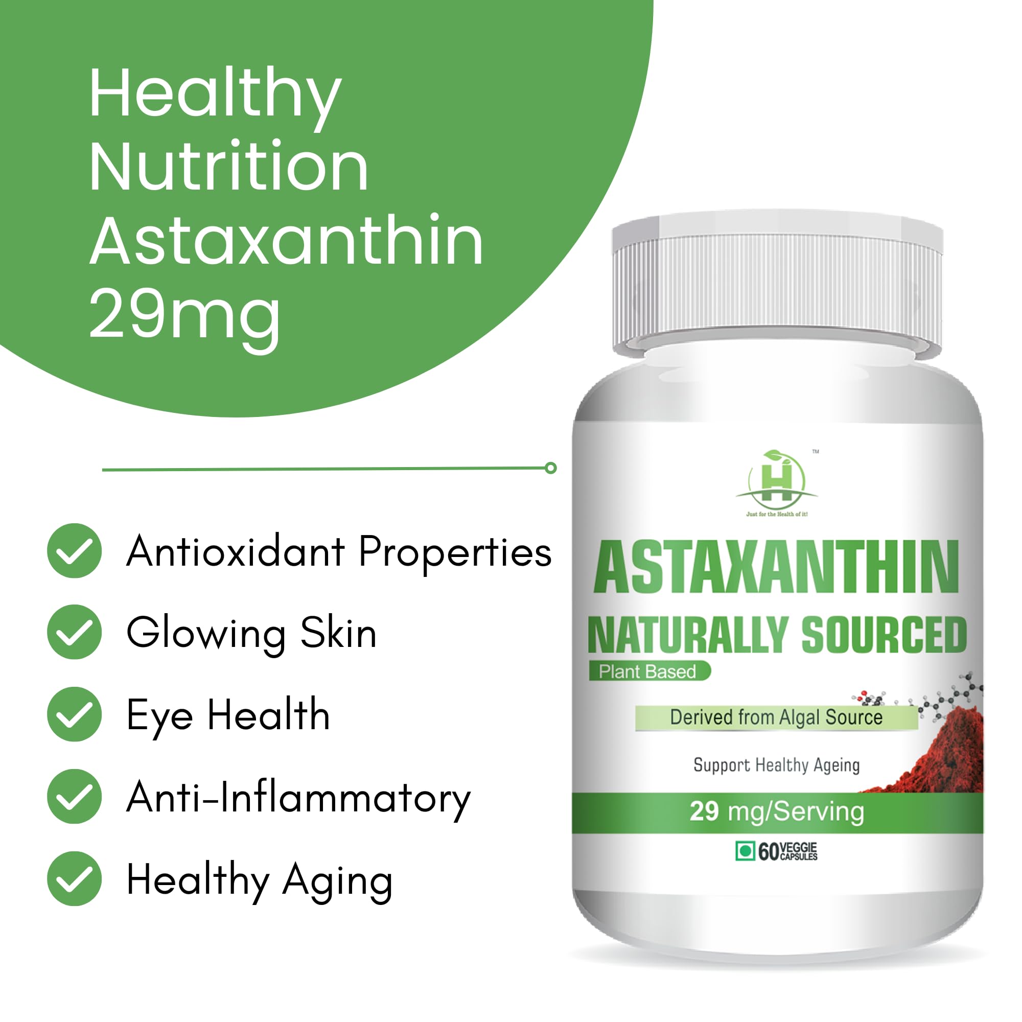 Healthy Nutrition - Just for the Health of it Astaxanthin 29Mg - Naturally Sourced From Algae - Healthy Ageing (60 Capsules) 4