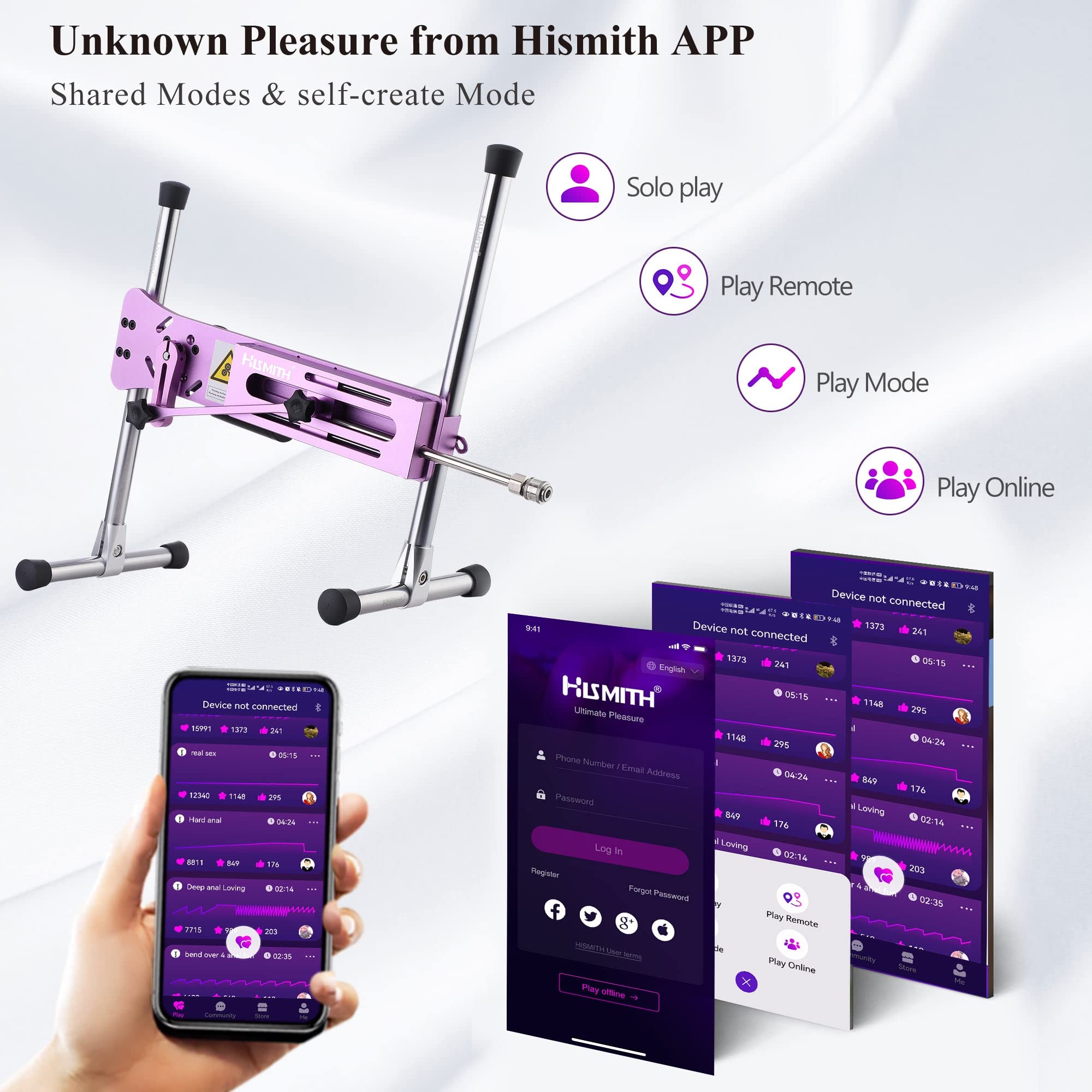 Hismith Premium 3.0 Pro, Sex Machine with KlicLok System, Wire and Intelligent APP Controlled Love Machine with Dildo,Purple: Noble Purple
