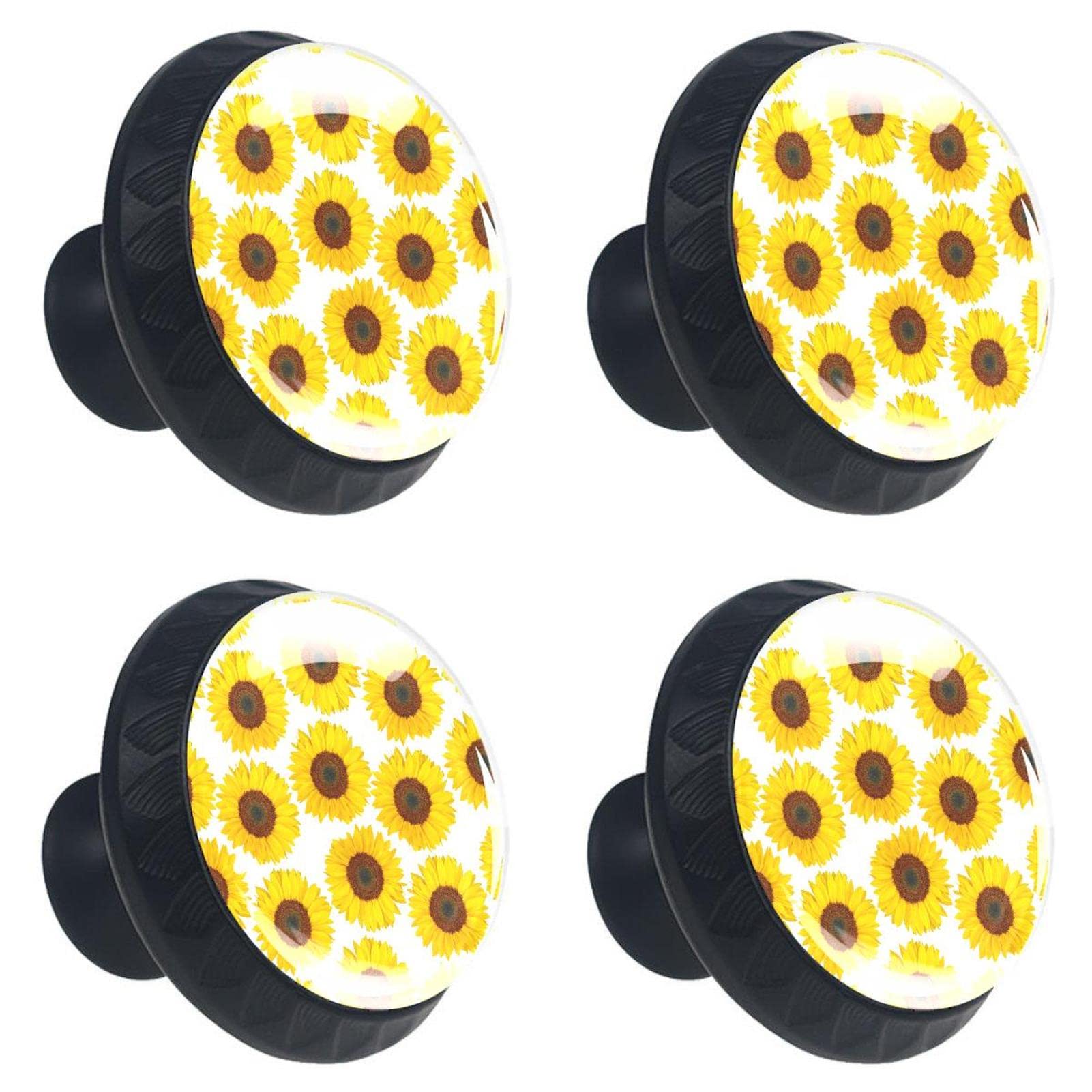 Boutons de tiroir blancs en verre ornés de tournesols pour une décoration intérieure lumineuse